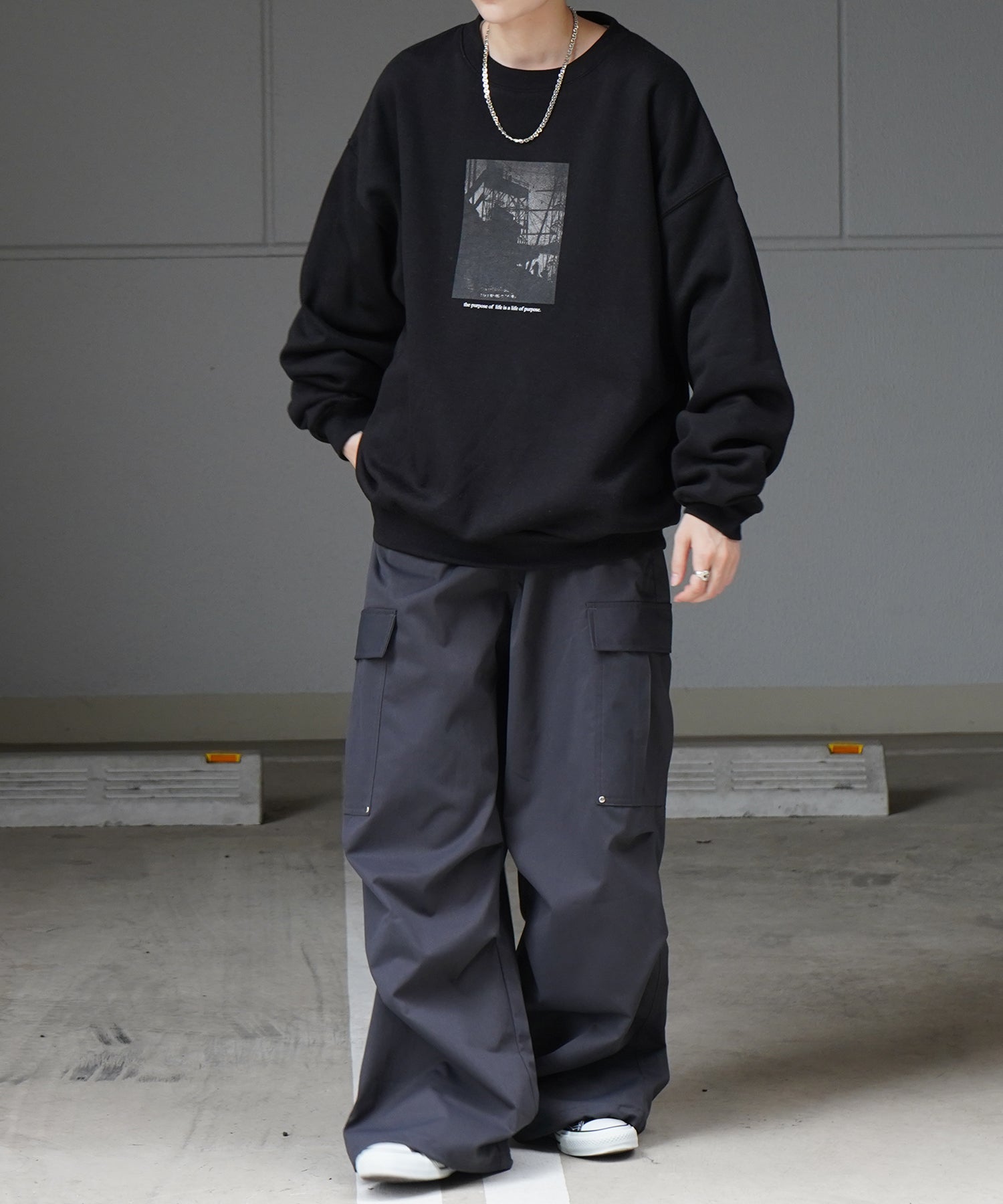 フォトプリント ビッグシルエット 裏起毛プルオーバースウェット