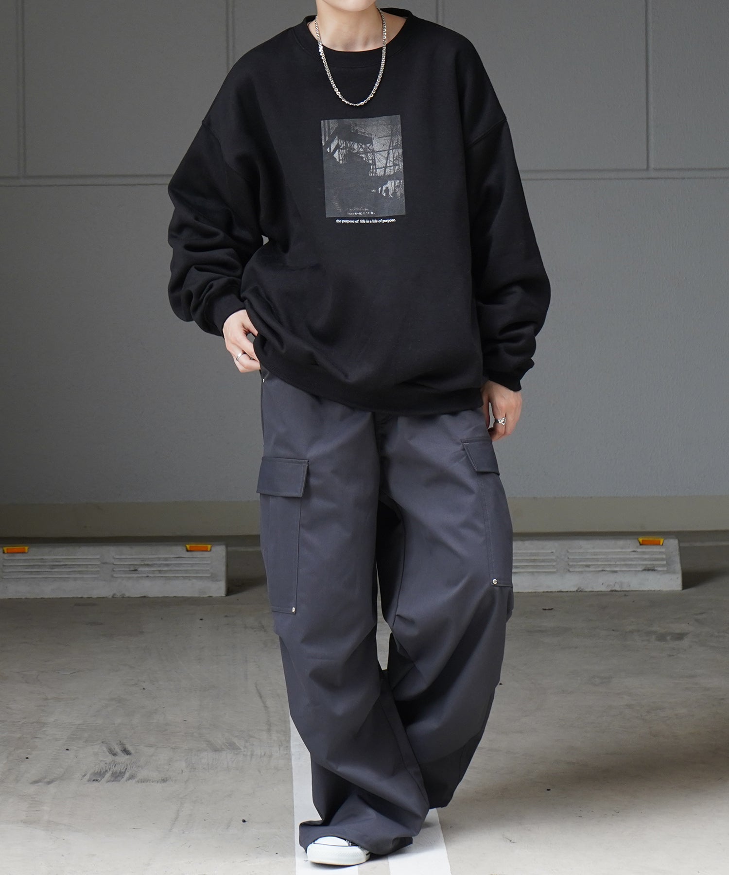 フォトプリント ビッグシルエット 裏起毛プルオーバースウェット