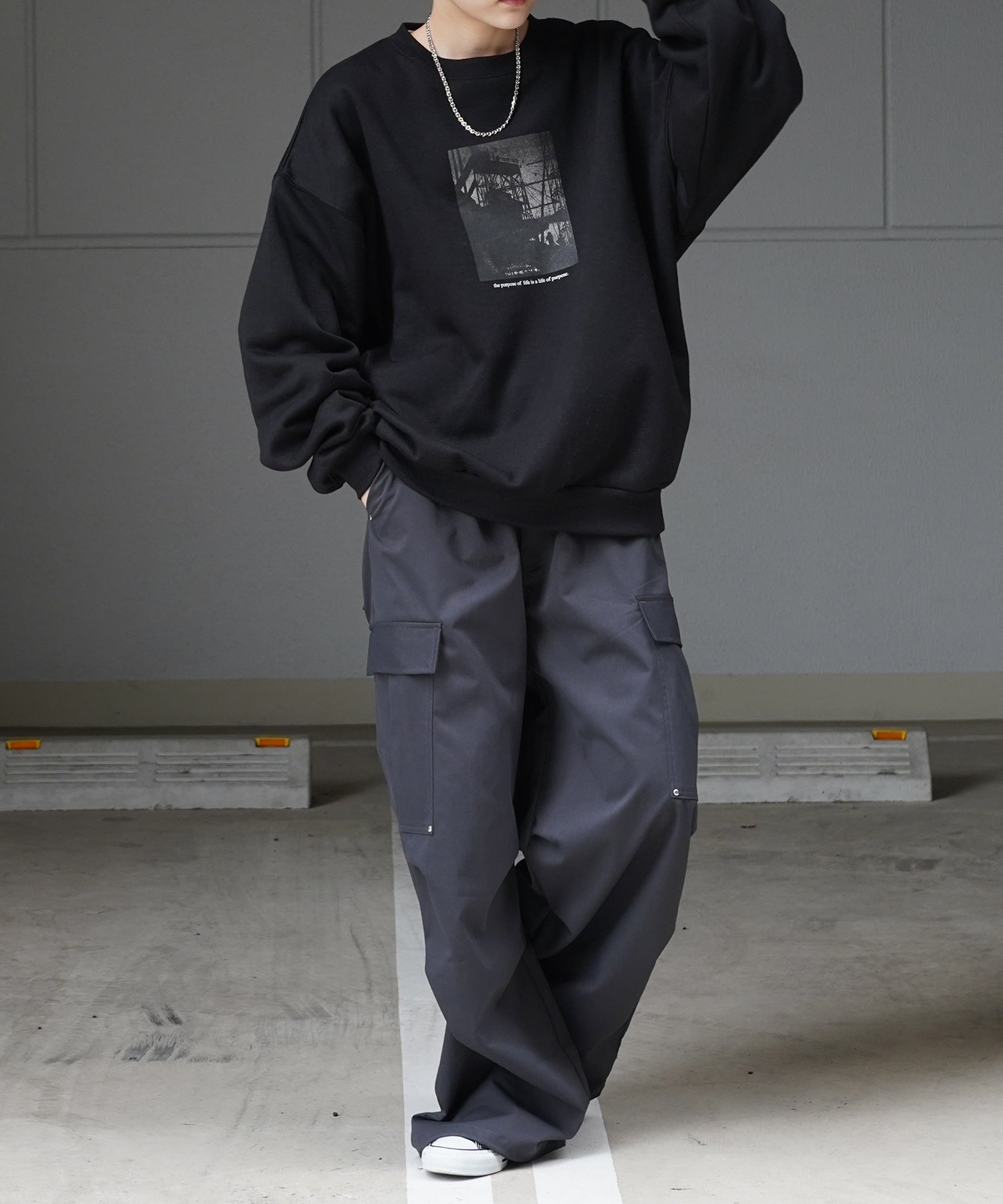 フォトプリント ビッグシルエット 裏起毛プルオーバースウェット