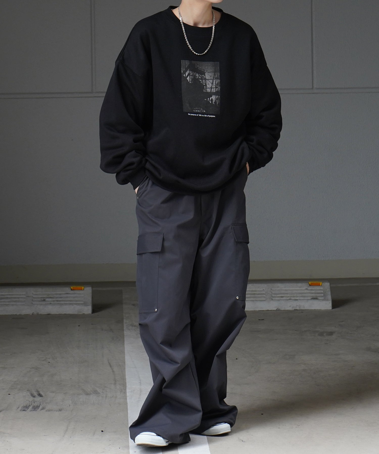 フォトプリント ビッグシルエット 裏起毛プルオーバースウェット