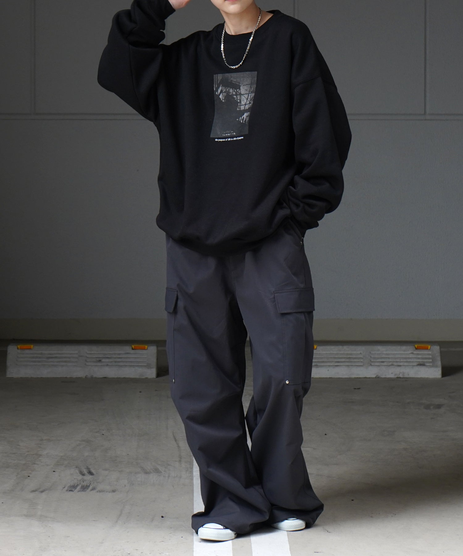 フォトプリント ビッグシルエット 裏起毛プルオーバースウェット