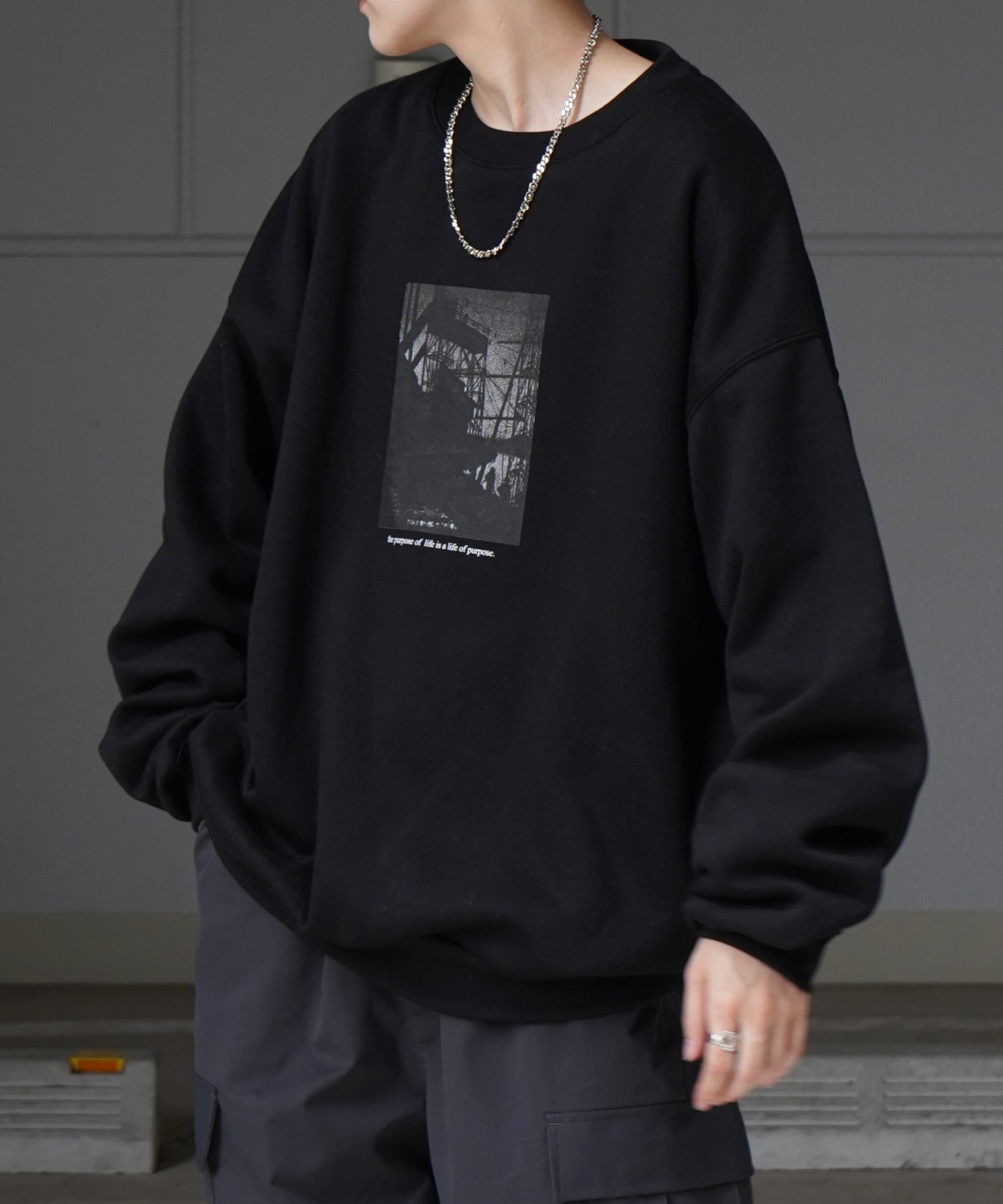フォトプリント ビッグシルエット 裏起毛プルオーバースウェット
