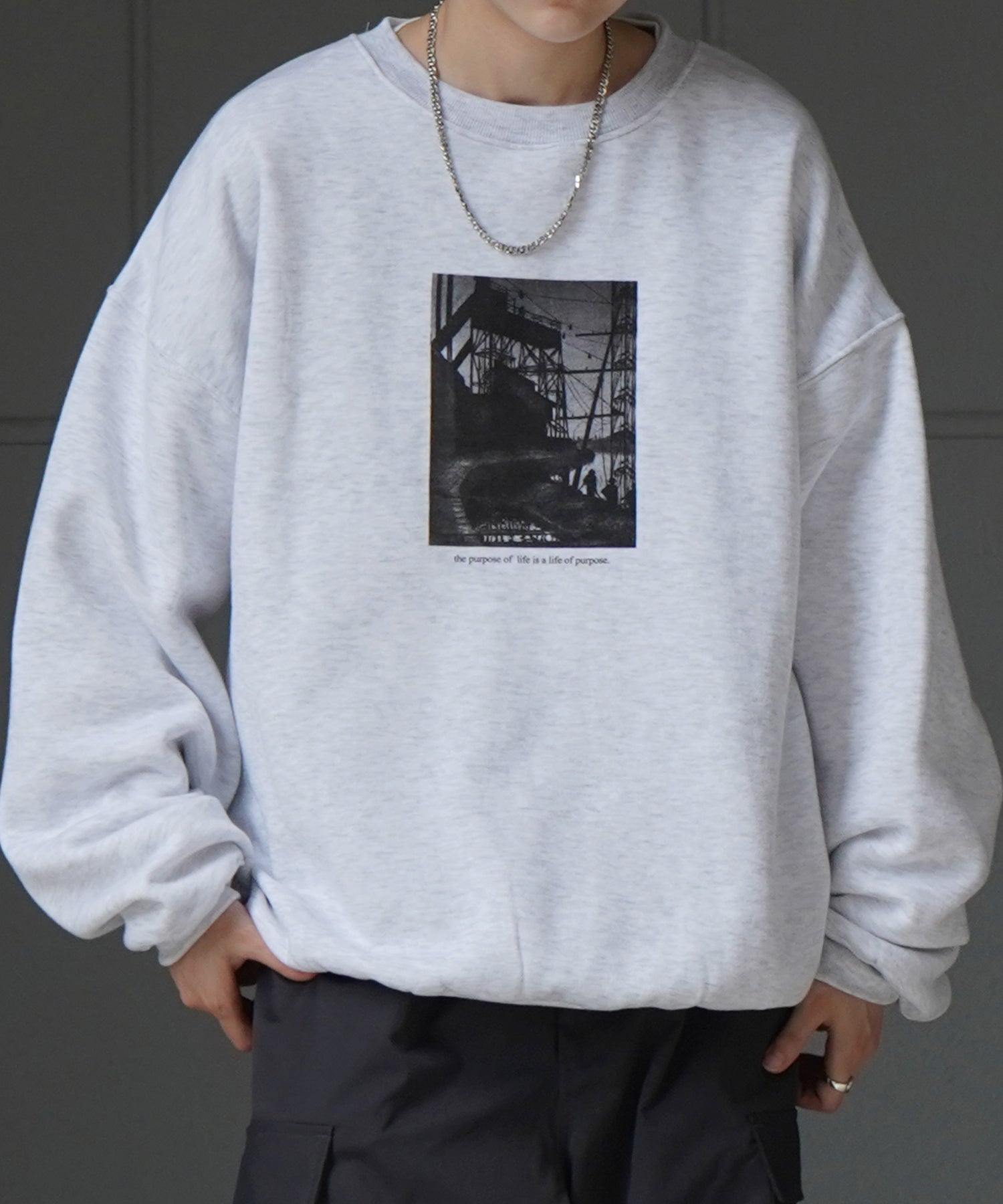 フォトプリント ビッグシルエット 裏起毛プルオーバースウェット