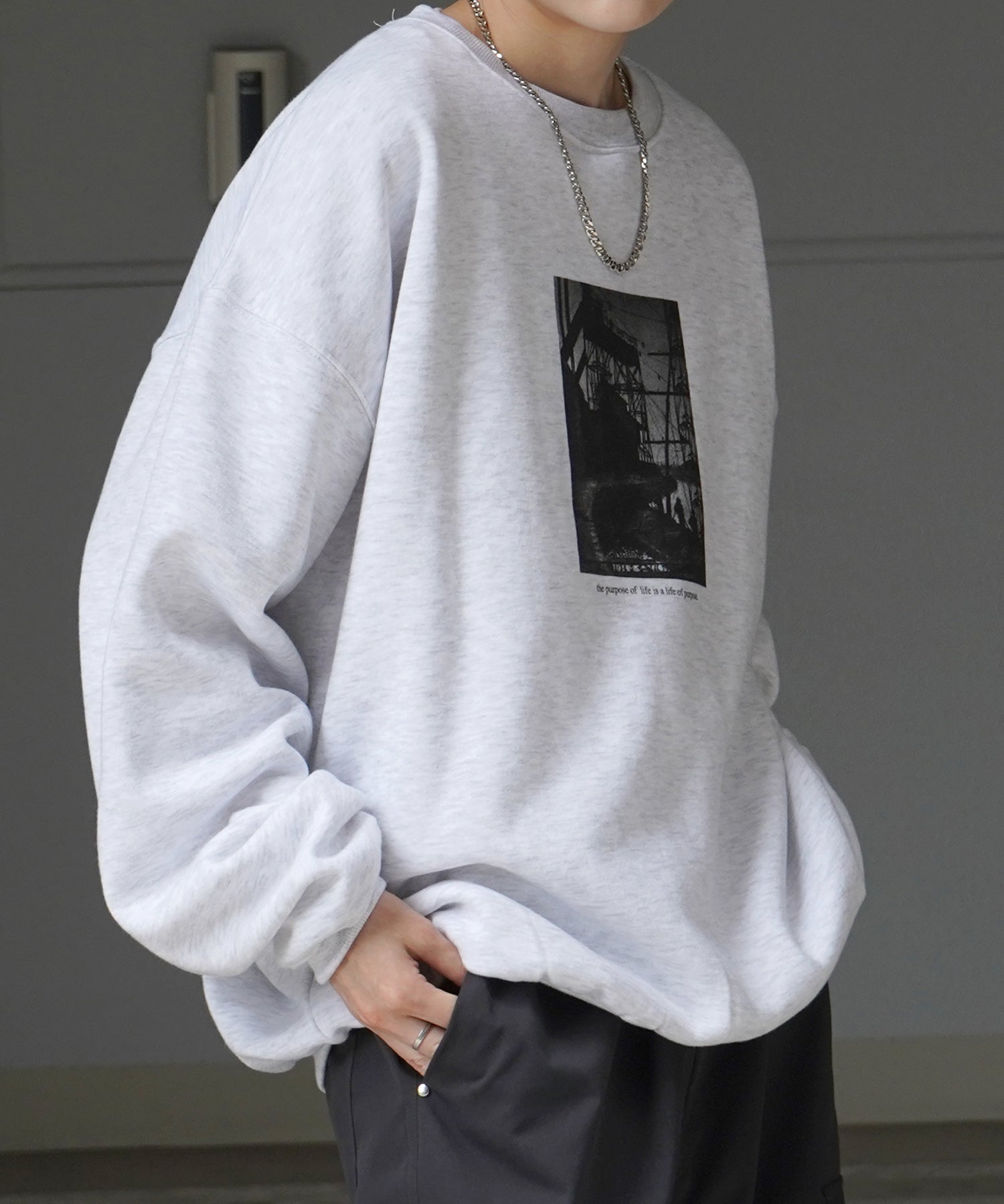 フォトプリント ビッグシルエット 裏起毛プルオーバースウェット