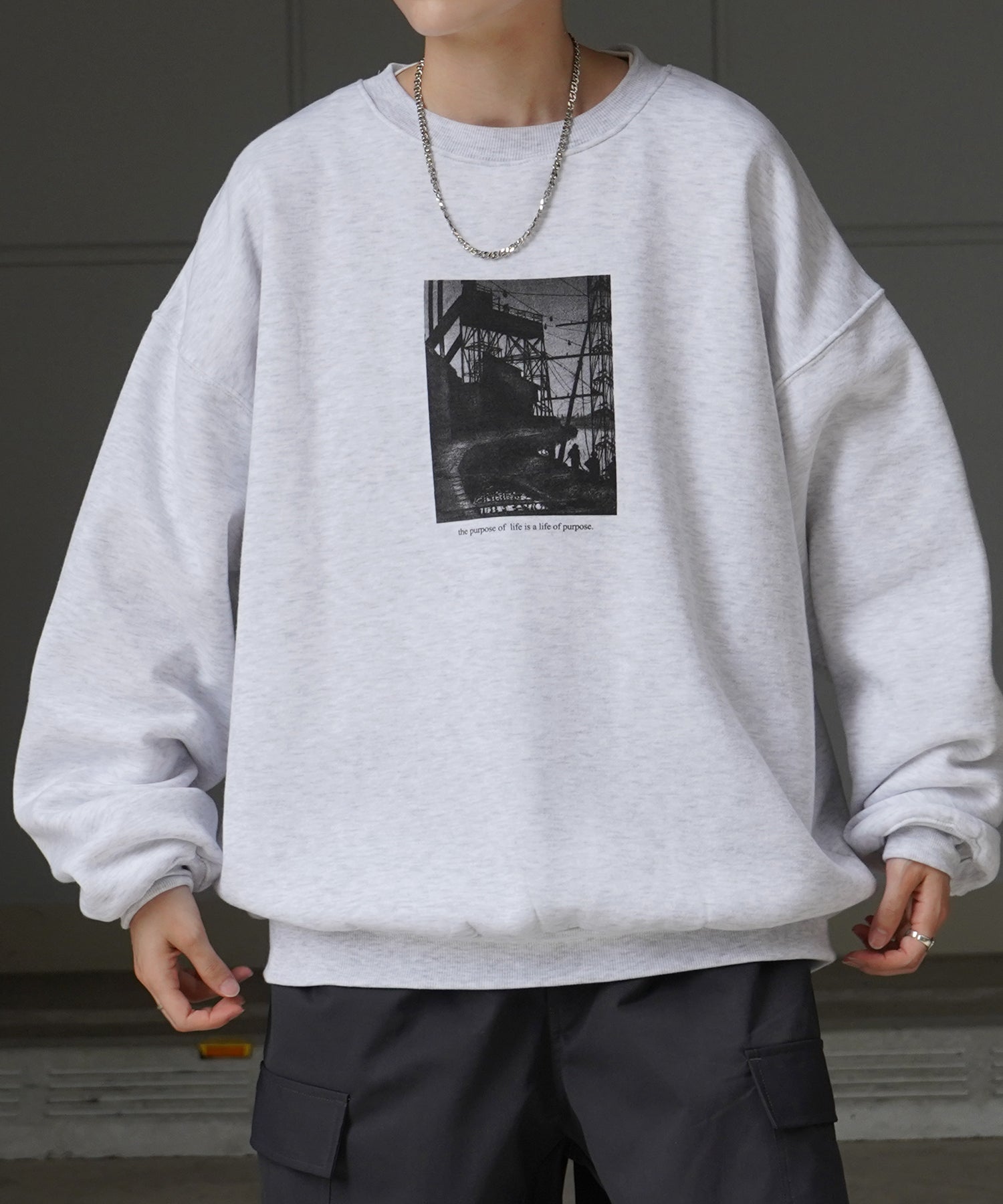 フォトプリント ビッグシルエット 裏起毛プルオーバースウェット