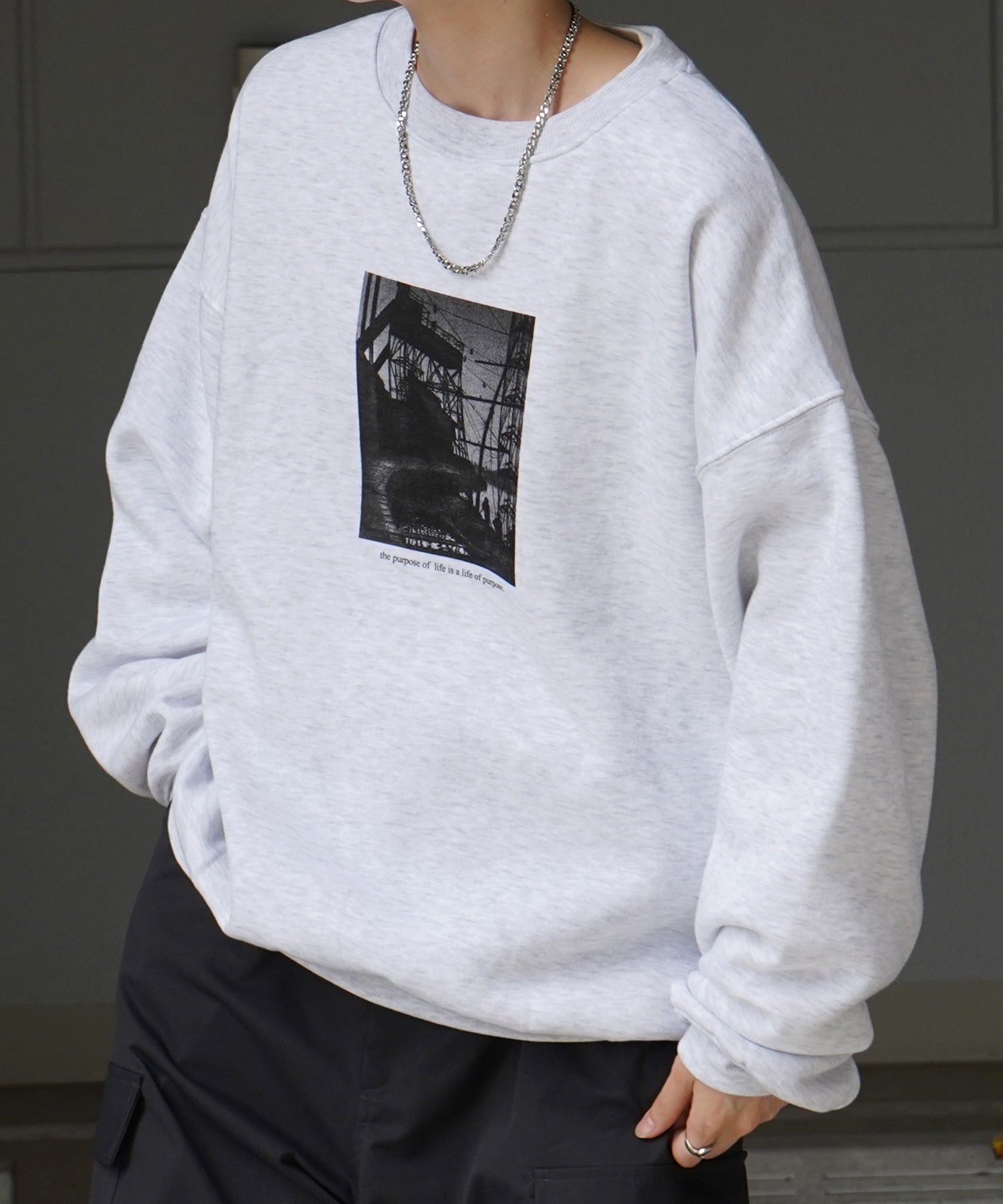 フォトプリント ビッグシルエット 裏起毛プルオーバースウェット