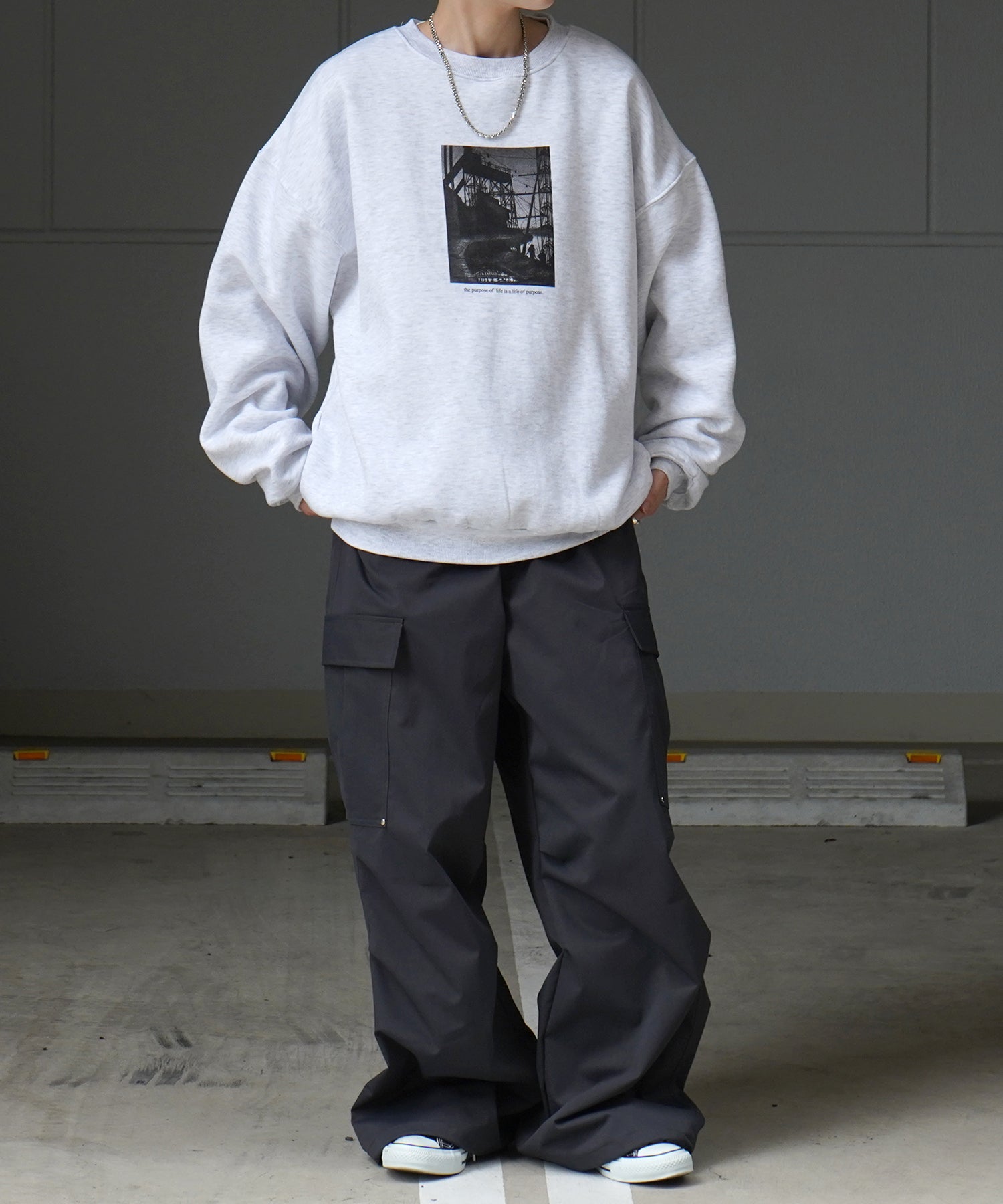 フォトプリント ビッグシルエット 裏起毛プルオーバースウェット