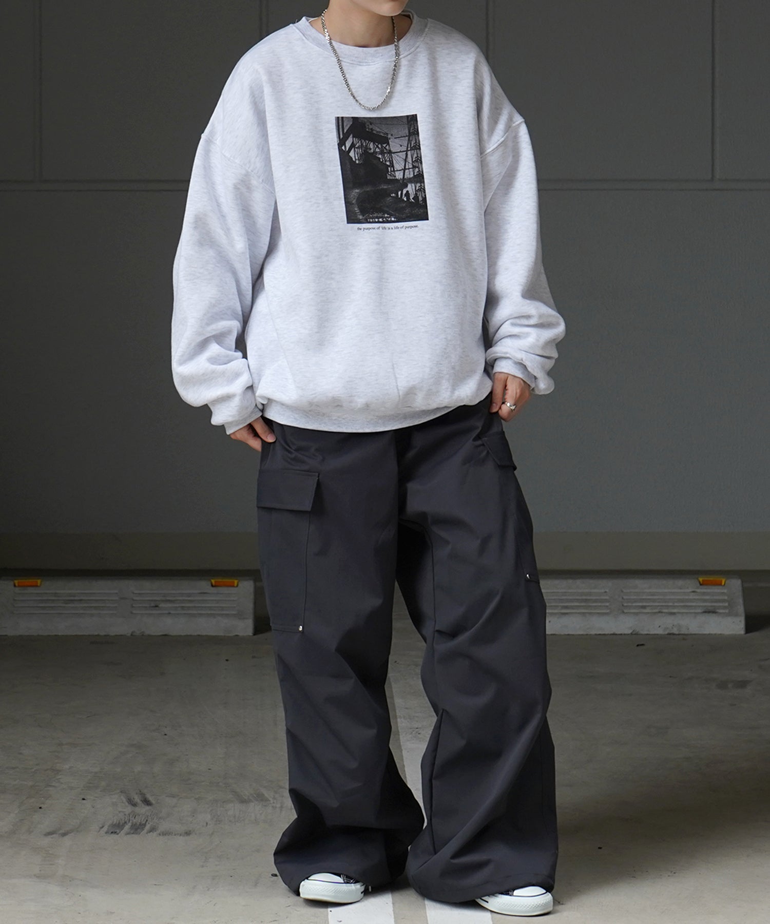 フォトプリント ビッグシルエット 裏起毛プルオーバースウェット