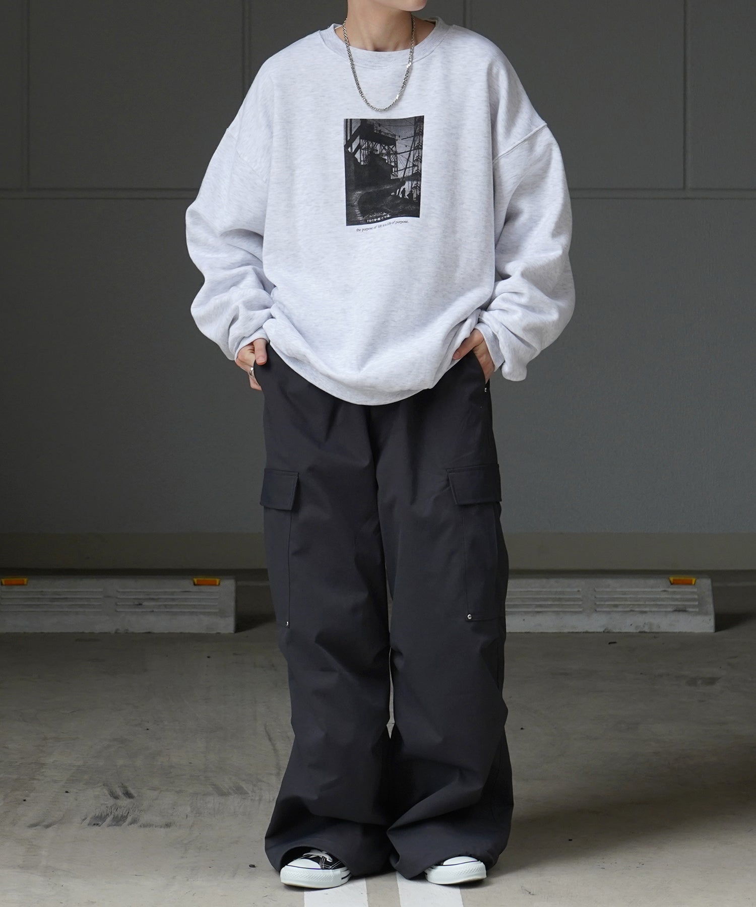 フォトプリント ビッグシルエット 裏起毛プルオーバースウェット