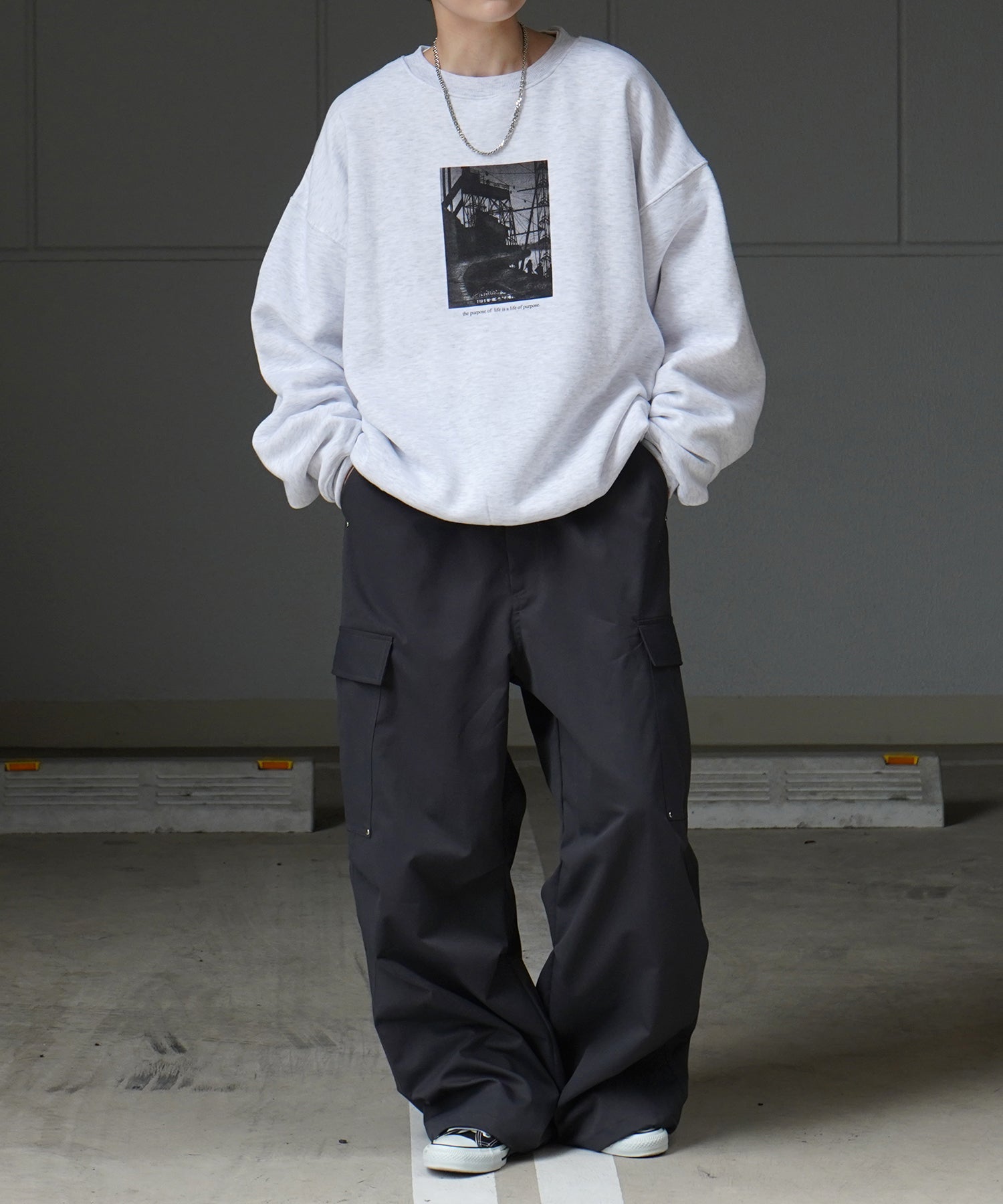 フォトプリント ビッグシルエット 裏起毛プルオーバースウェット