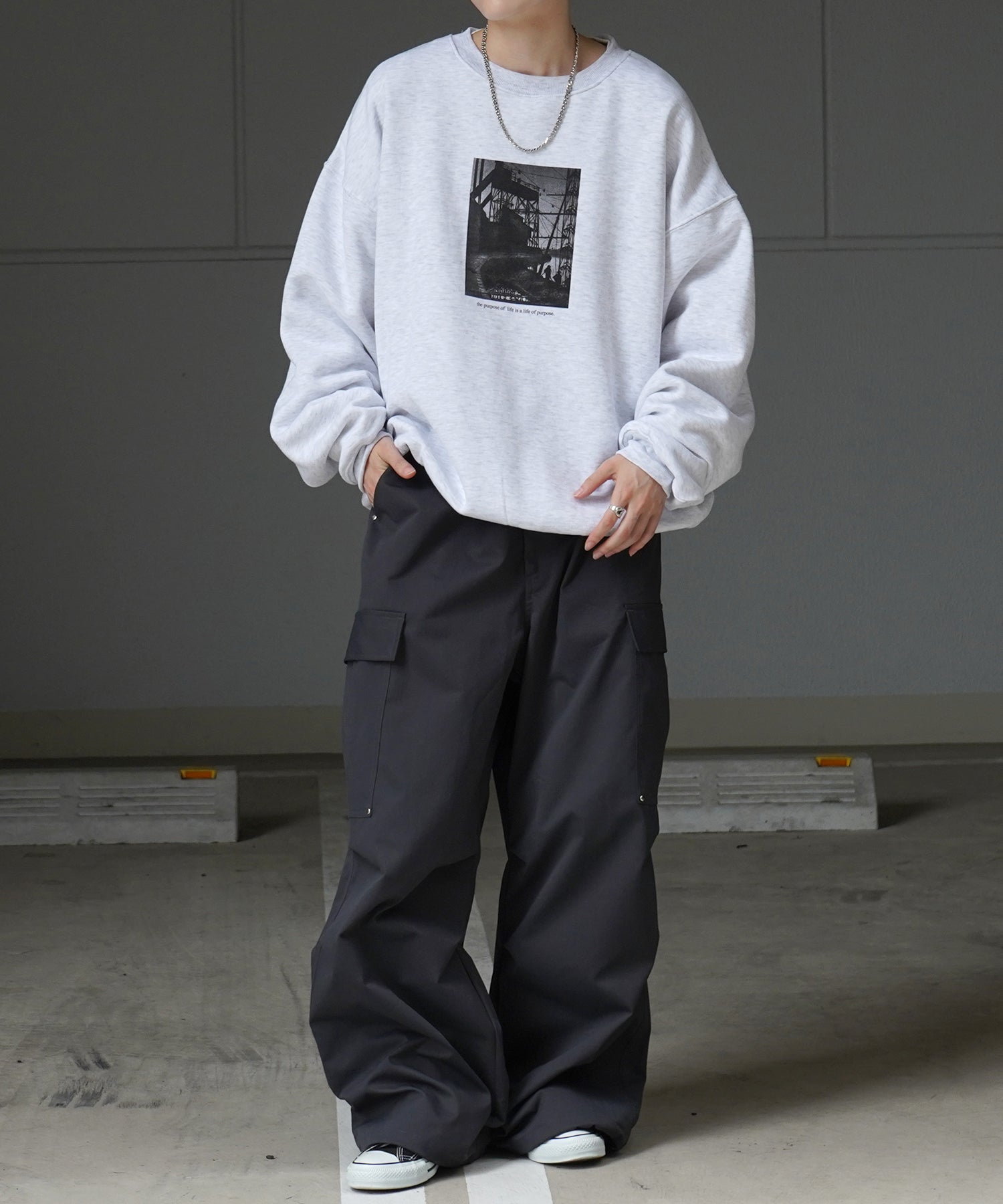 フォトプリント ビッグシルエット 裏起毛プルオーバースウェット