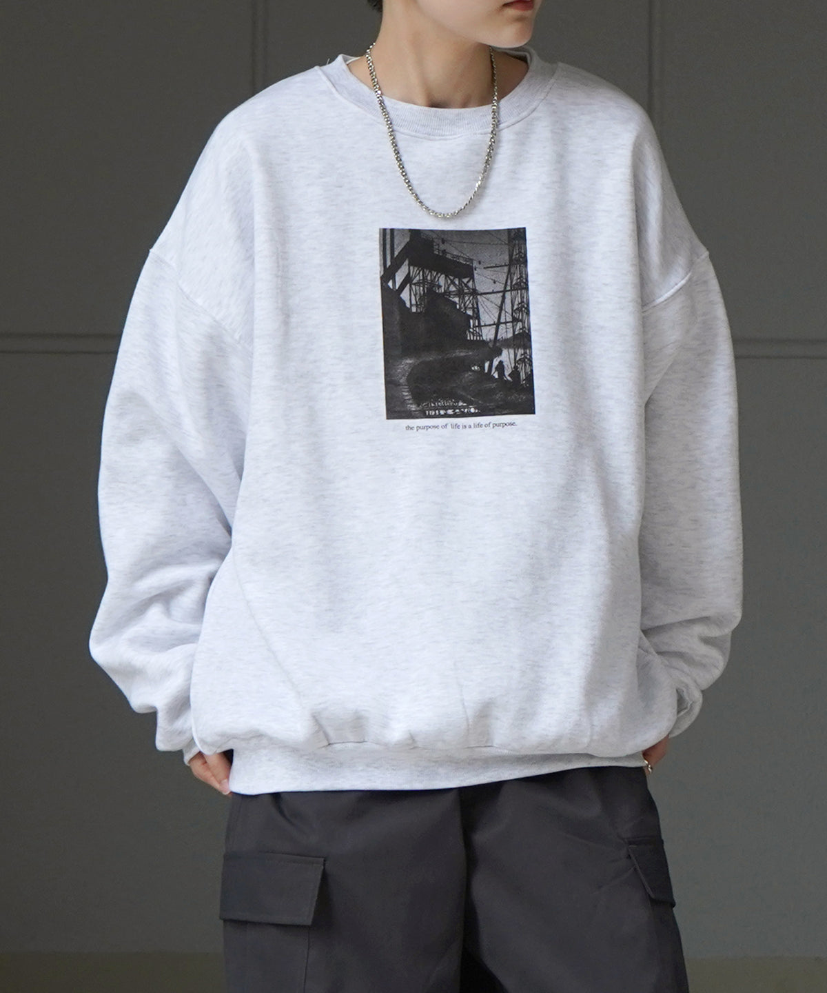 フォトプリント ビッグシルエット 裏起毛プルオーバースウェット