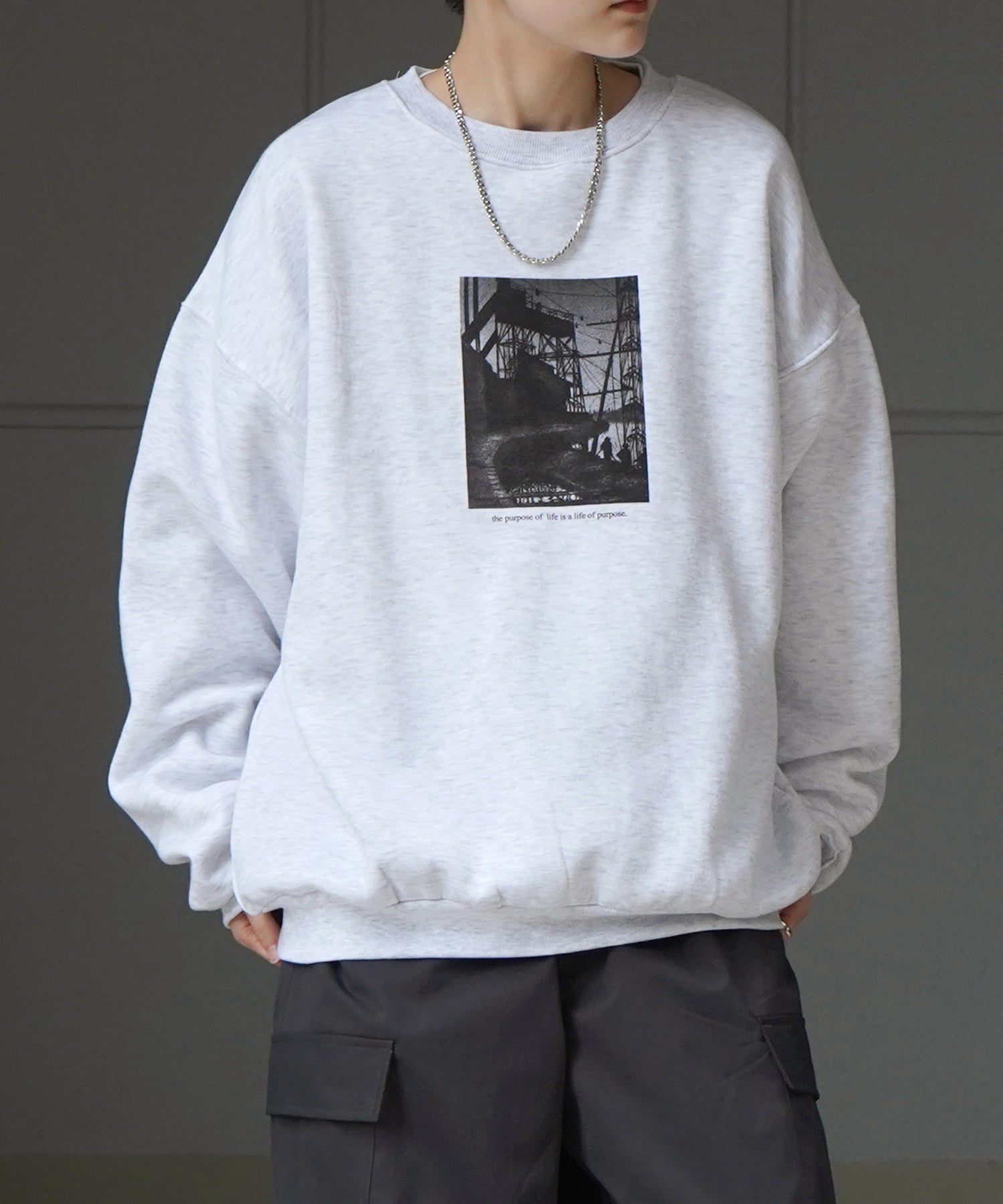 フォトプリント ビッグシルエット 裏起毛プルオーバースウェット