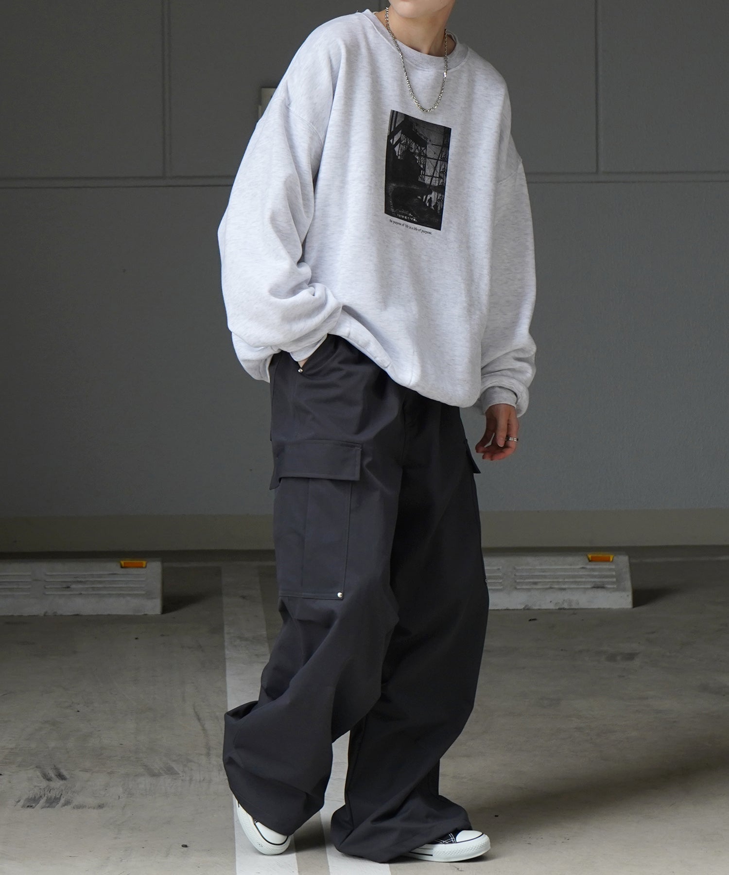 フォトプリント ビッグシルエット 裏起毛プルオーバースウェット