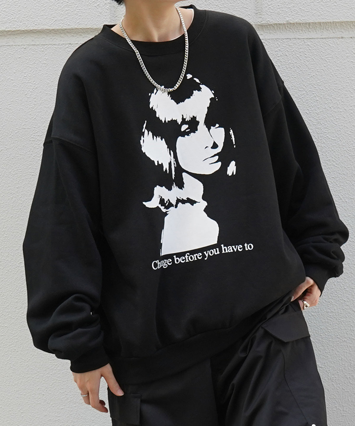 Shadowガールプリント ビッグシルエット 裏起毛プルオーバースウェット