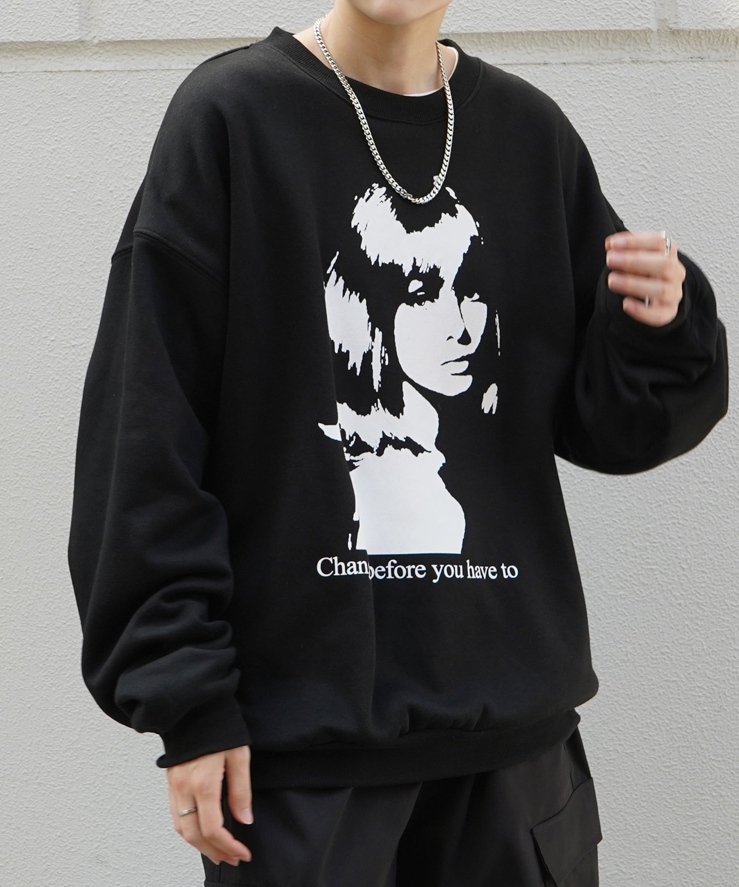 Shadowガールプリント ビッグシルエット 裏起毛プルオーバースウェット