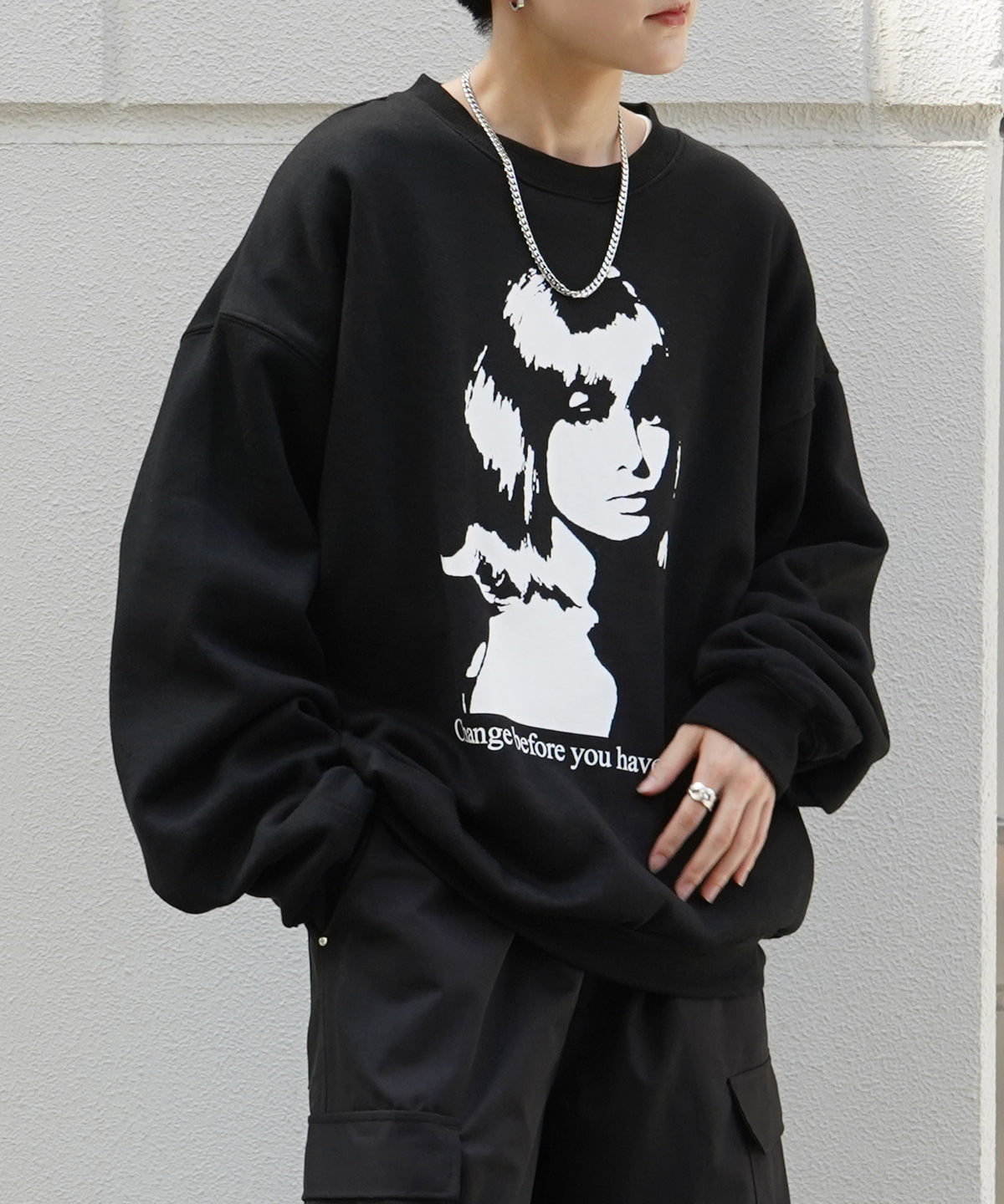 Shadowガールプリント ビッグシルエット 裏起毛プルオーバースウェット