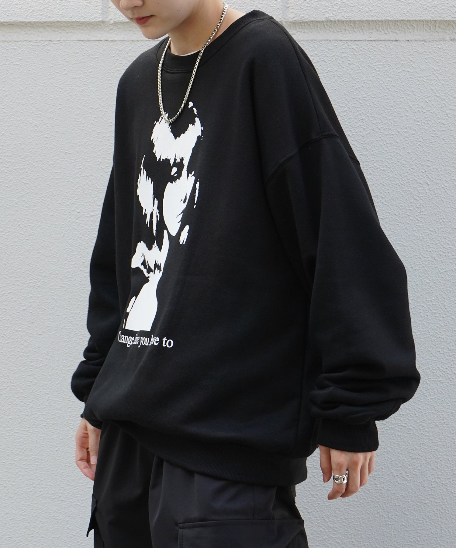 Shadowガールプリント ビッグシルエット 裏起毛プルオーバースウェット