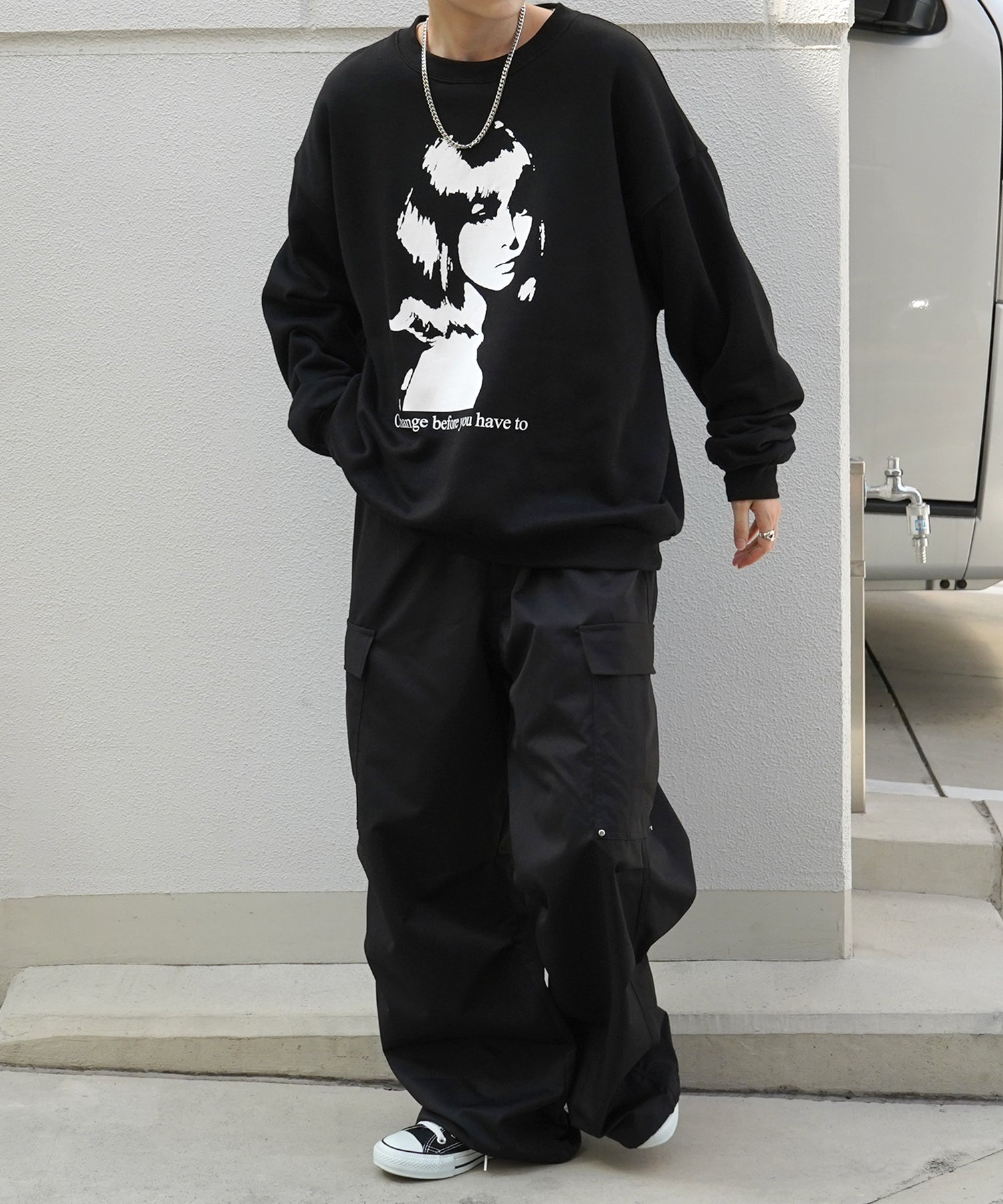 Shadowガールプリント ビッグシルエット 裏起毛プルオーバースウェット