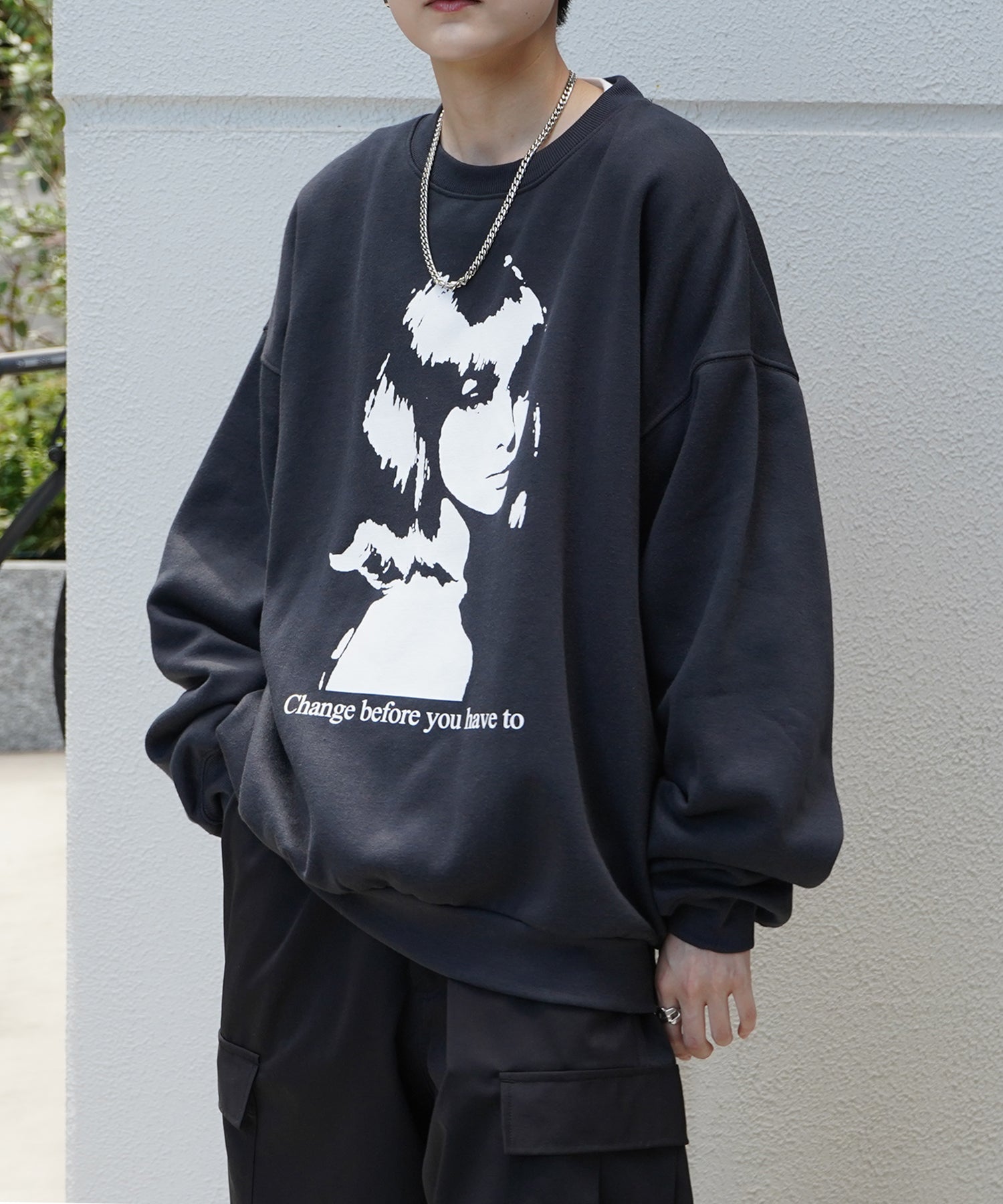 Shadowガールプリント ビッグシルエット 裏起毛プルオーバースウェット