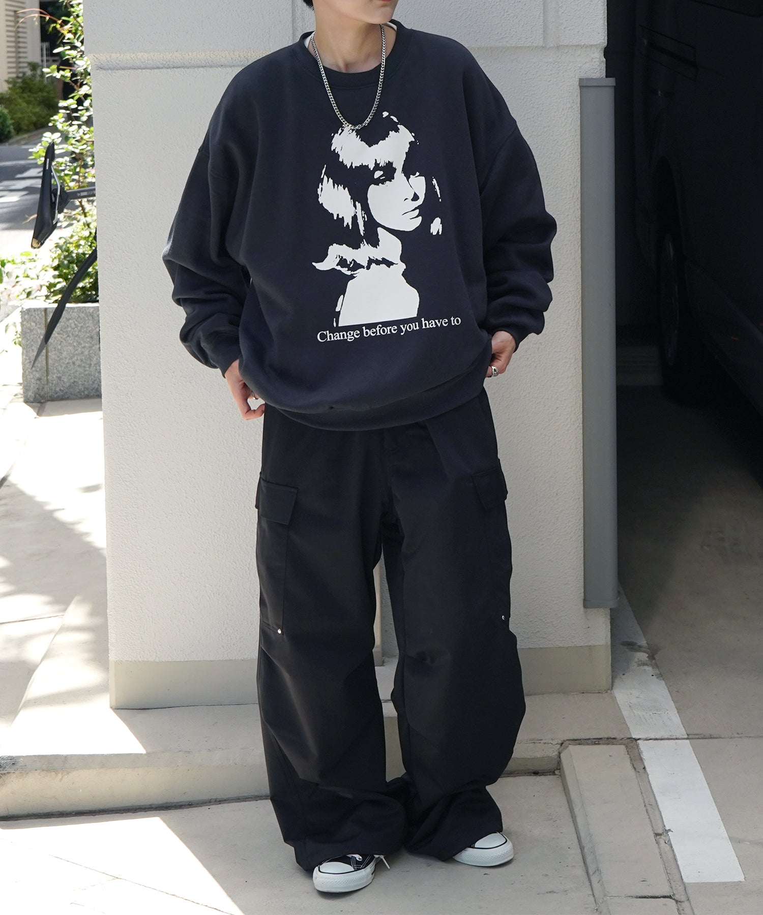 Shadowガールプリント ビッグシルエット 裏起毛プルオーバースウェット