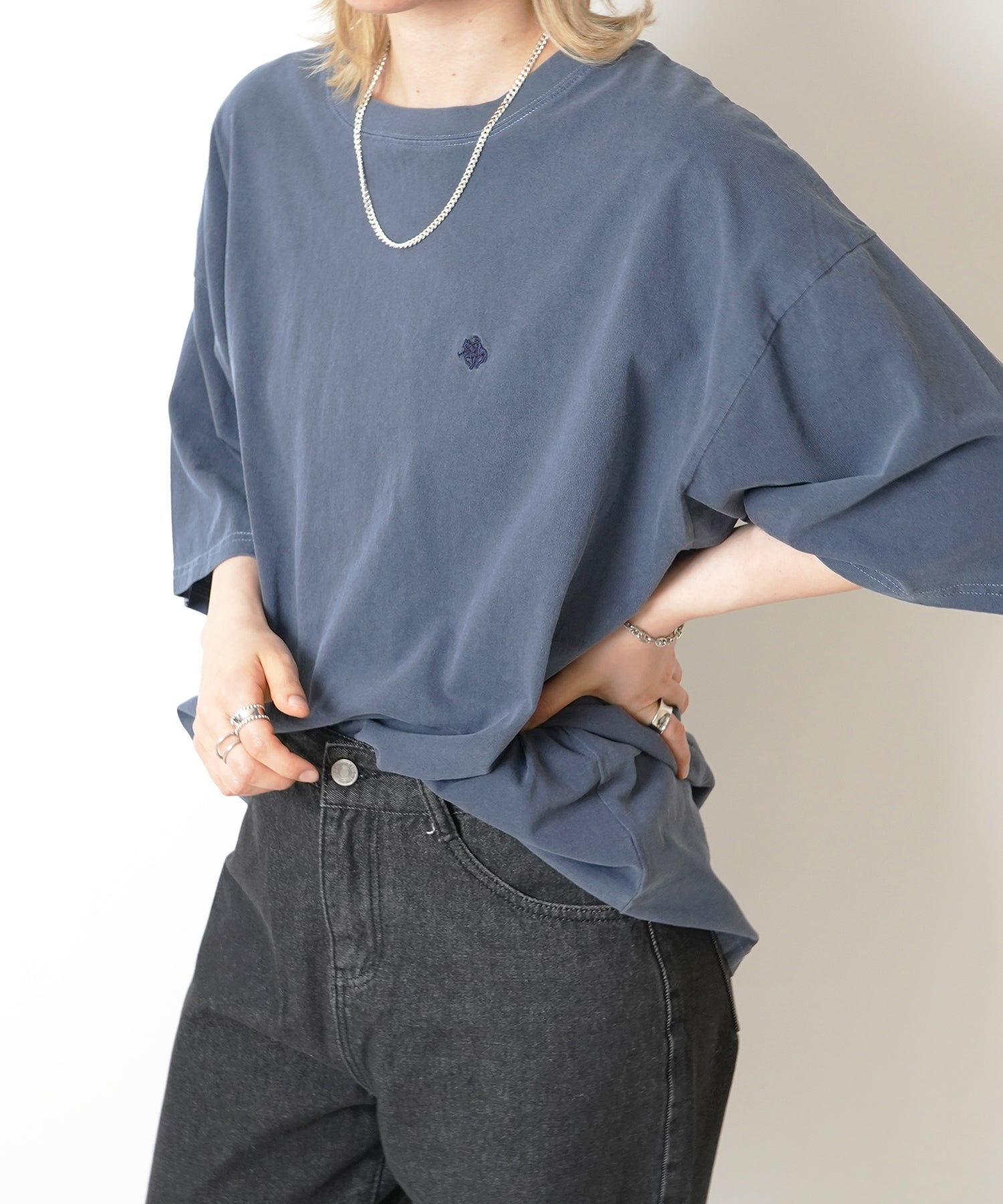 【POLO BCS】別注 ワンポイント刺繍 ピグメント加工 ビッグシルエット半袖Tシャツ