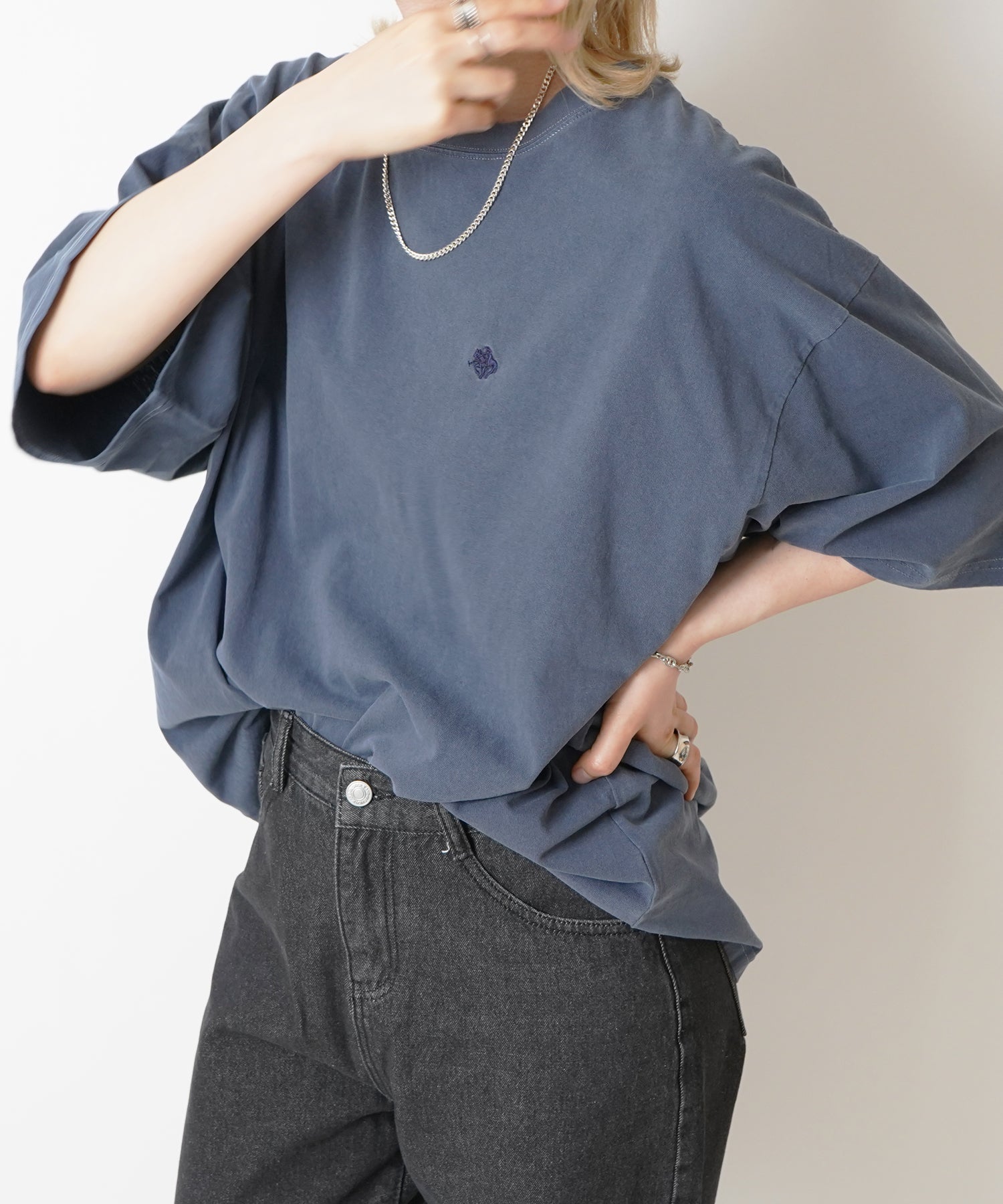 【POLO BCS】別注 ワンポイント刺繍 ピグメント加工 ビッグシルエット半袖Tシャツ