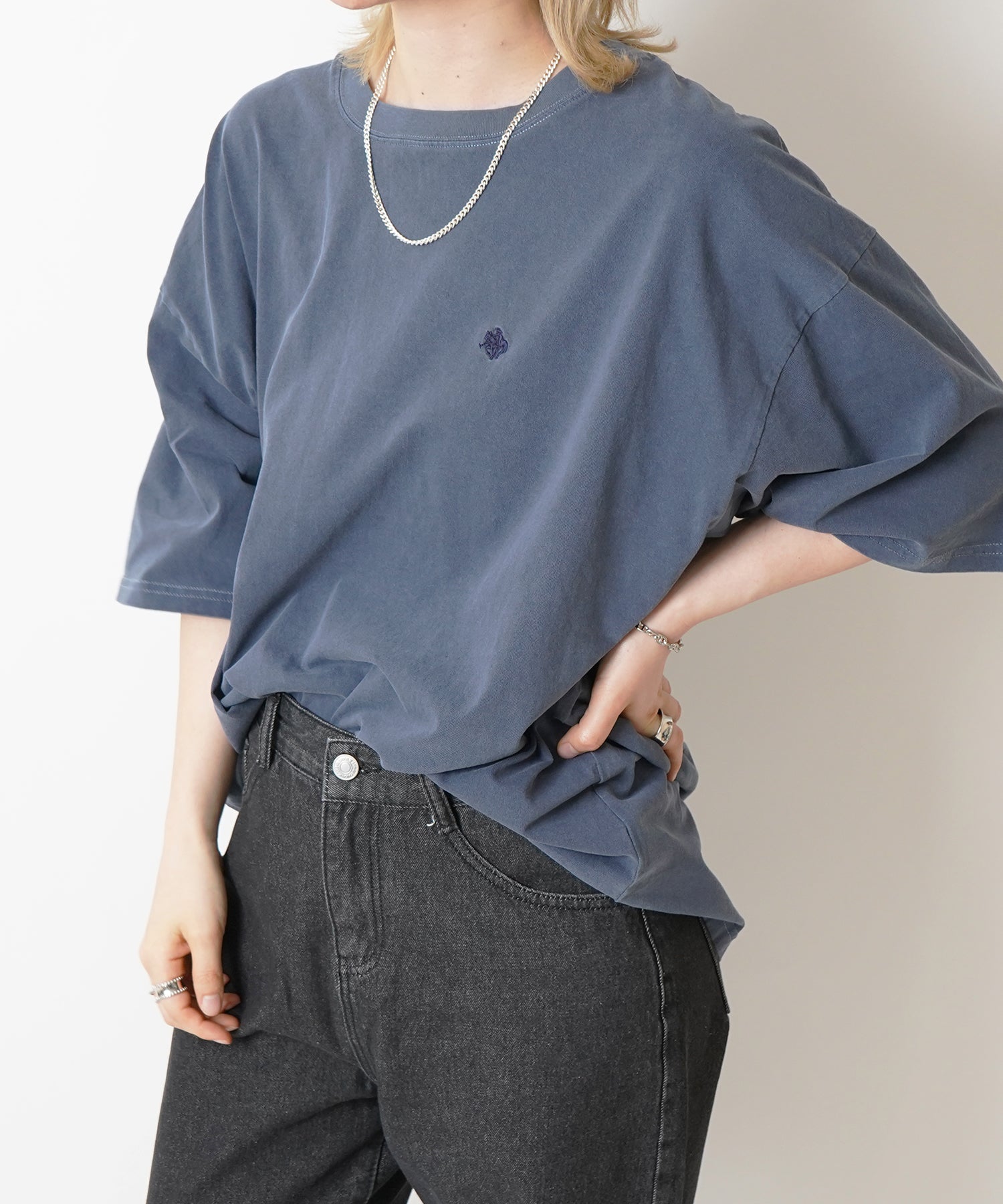【POLO BCS】別注 ワンポイント刺繍 ピグメント加工 ビッグシルエット半袖Tシャツ