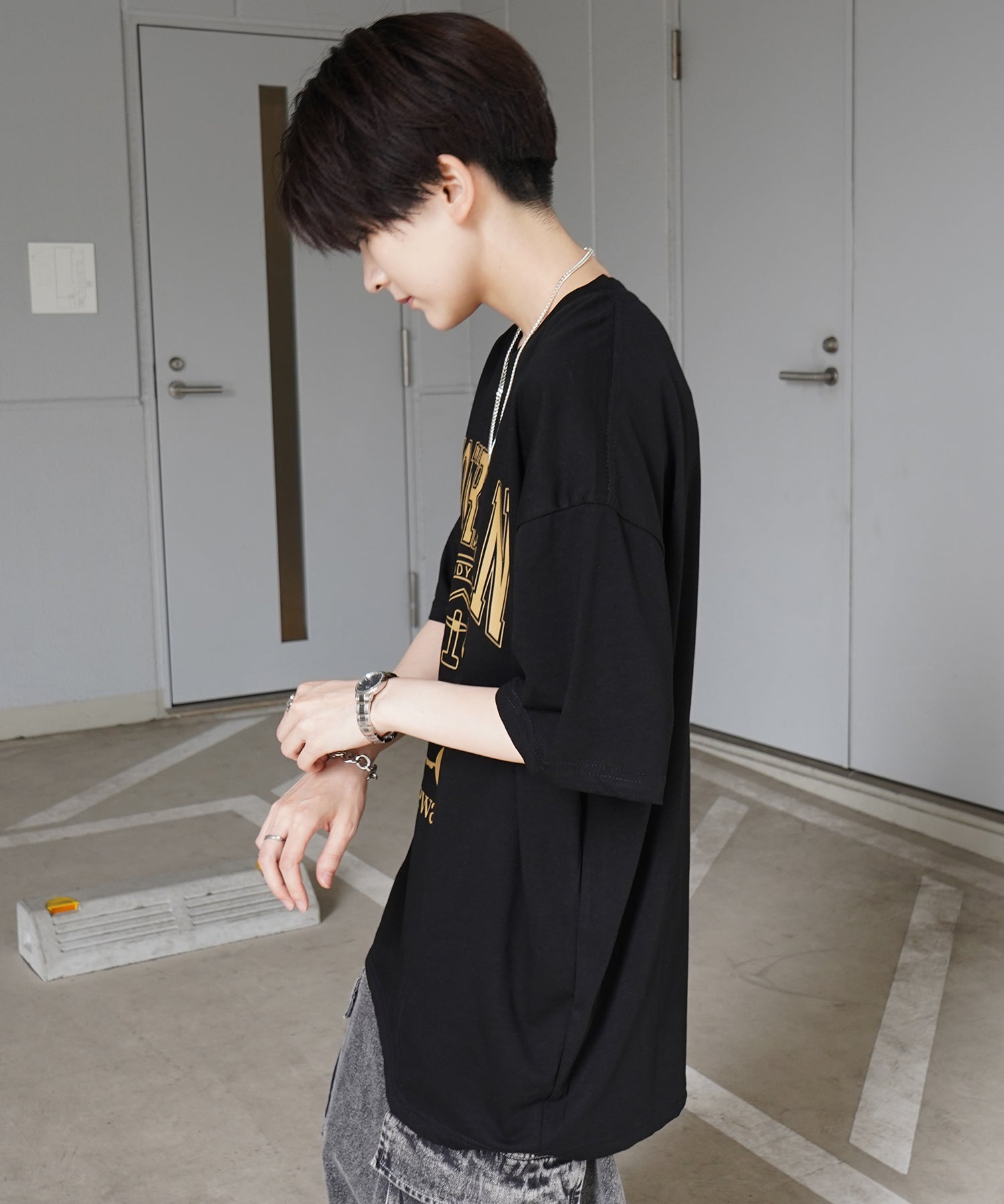 韓国ストリート ビッグシルエット カレッジプリントTシャツ