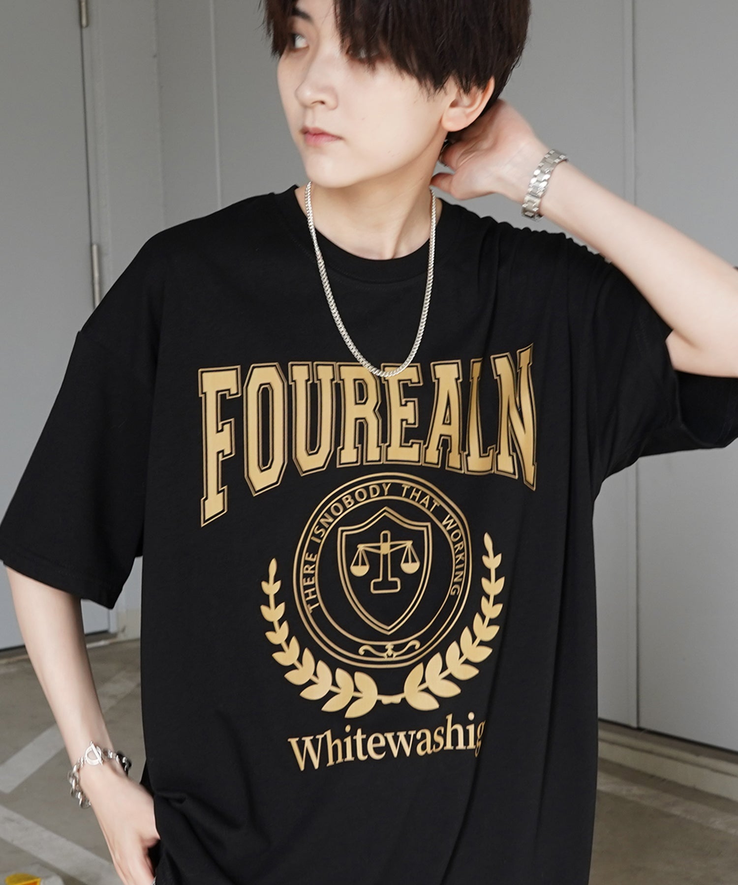 韓国ストリート ビッグシルエット カレッジプリントTシャツ