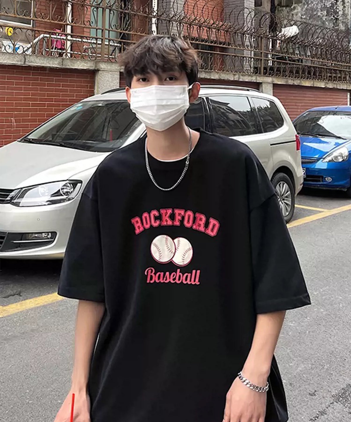 韓国ストリート ビッグシルエット ベースボールプリントTシャツ