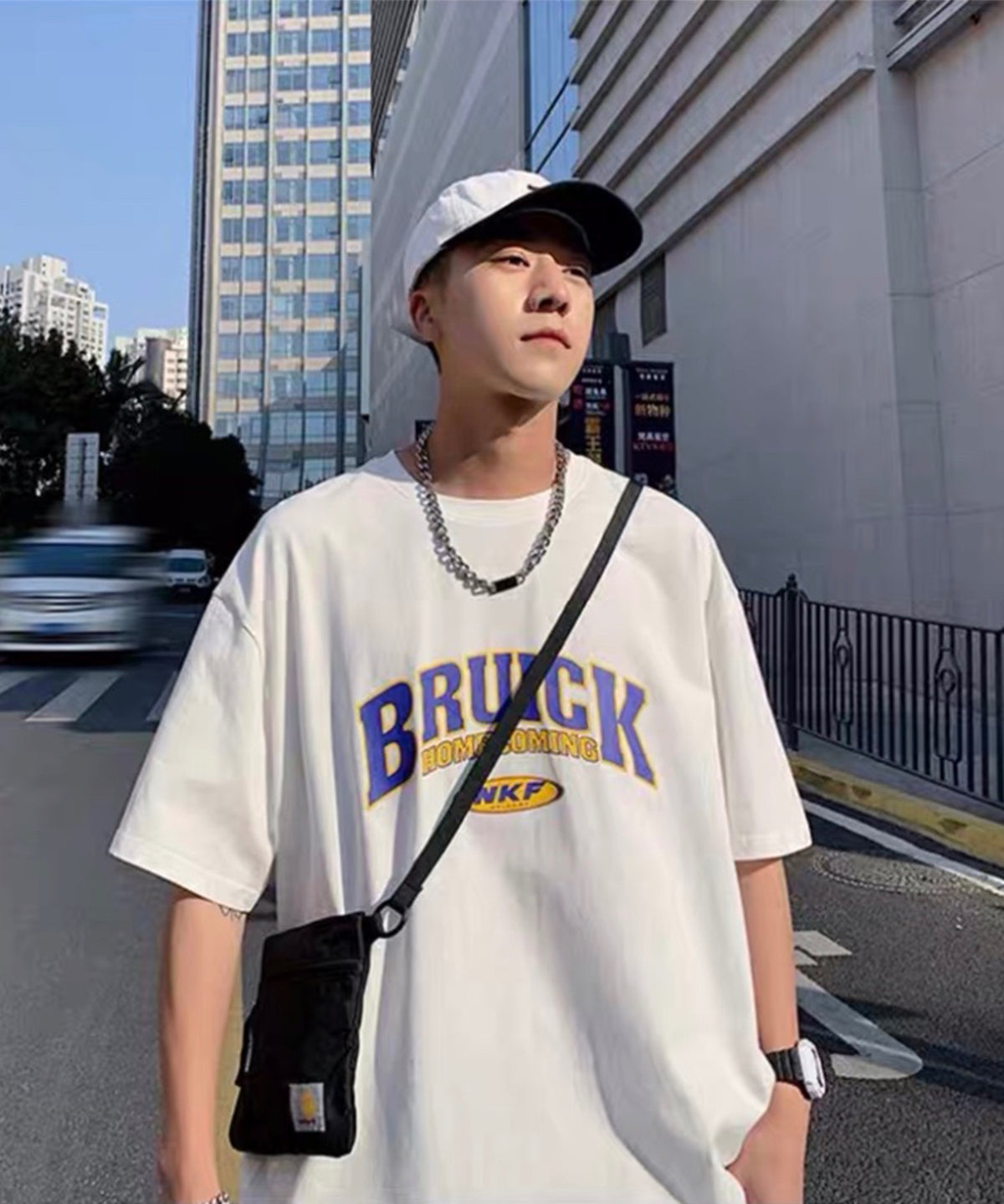韓国ストリート ビッグシルエット スポーツロゴプリントTシャツ