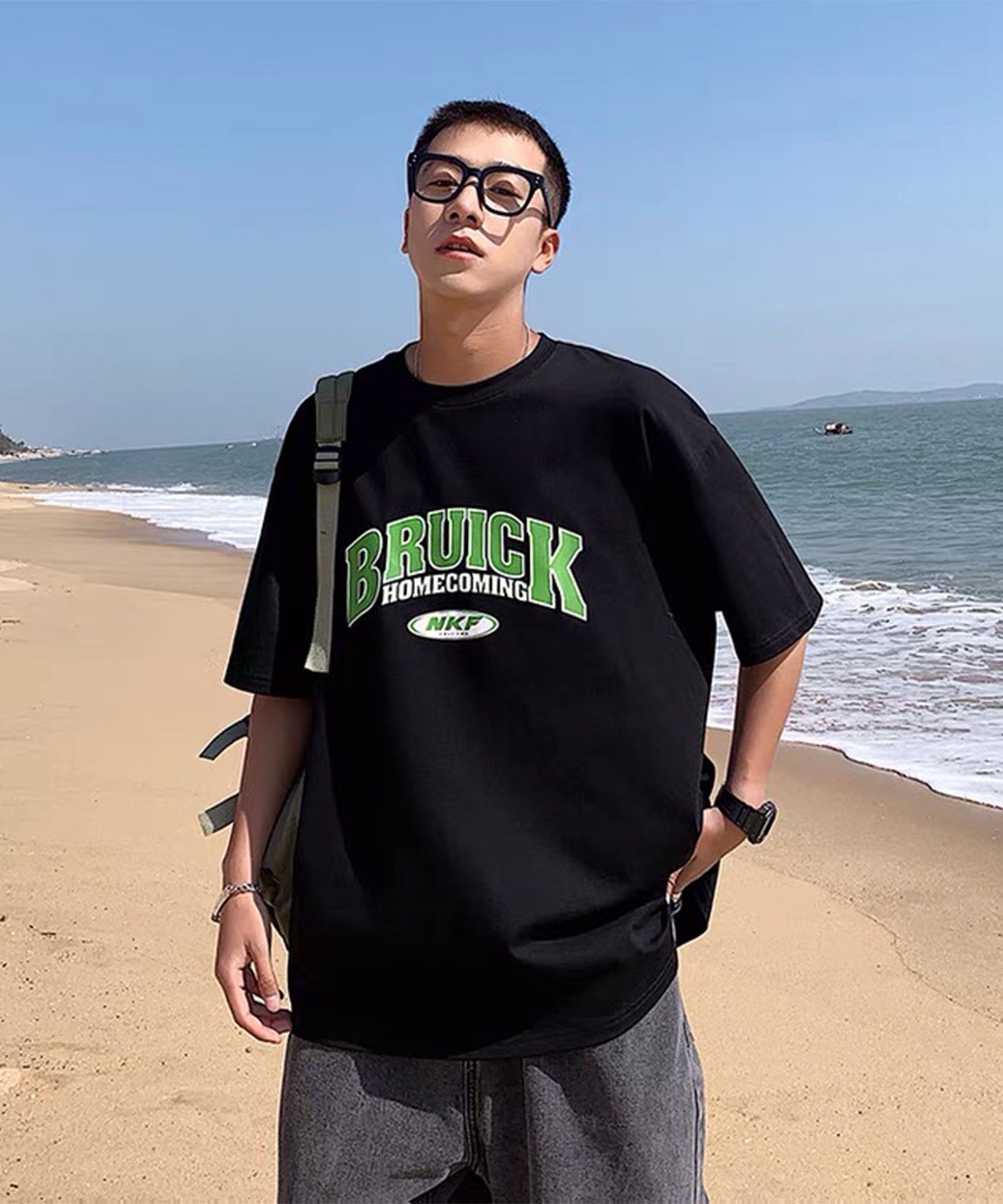 韓国ストリート ビッグシルエット スポーツロゴプリントTシャツ