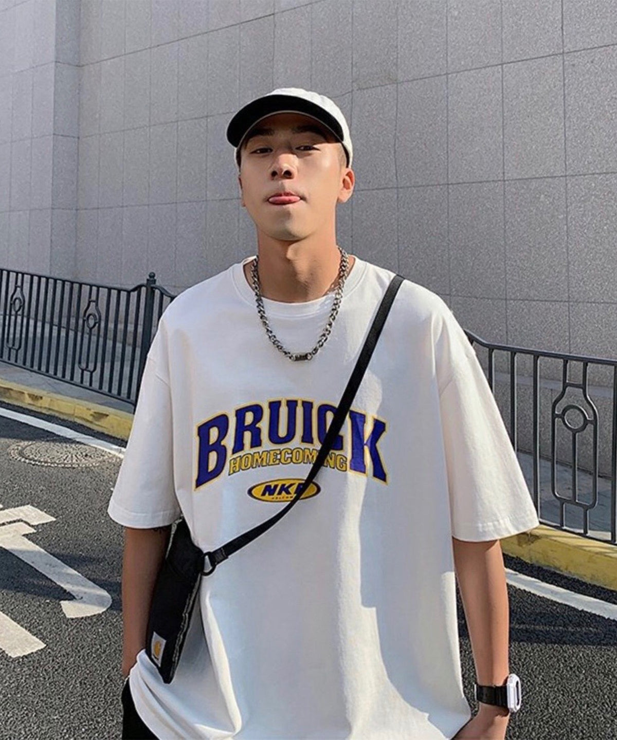韓国ストリート ビッグシルエット スポーツロゴプリントTシャツ