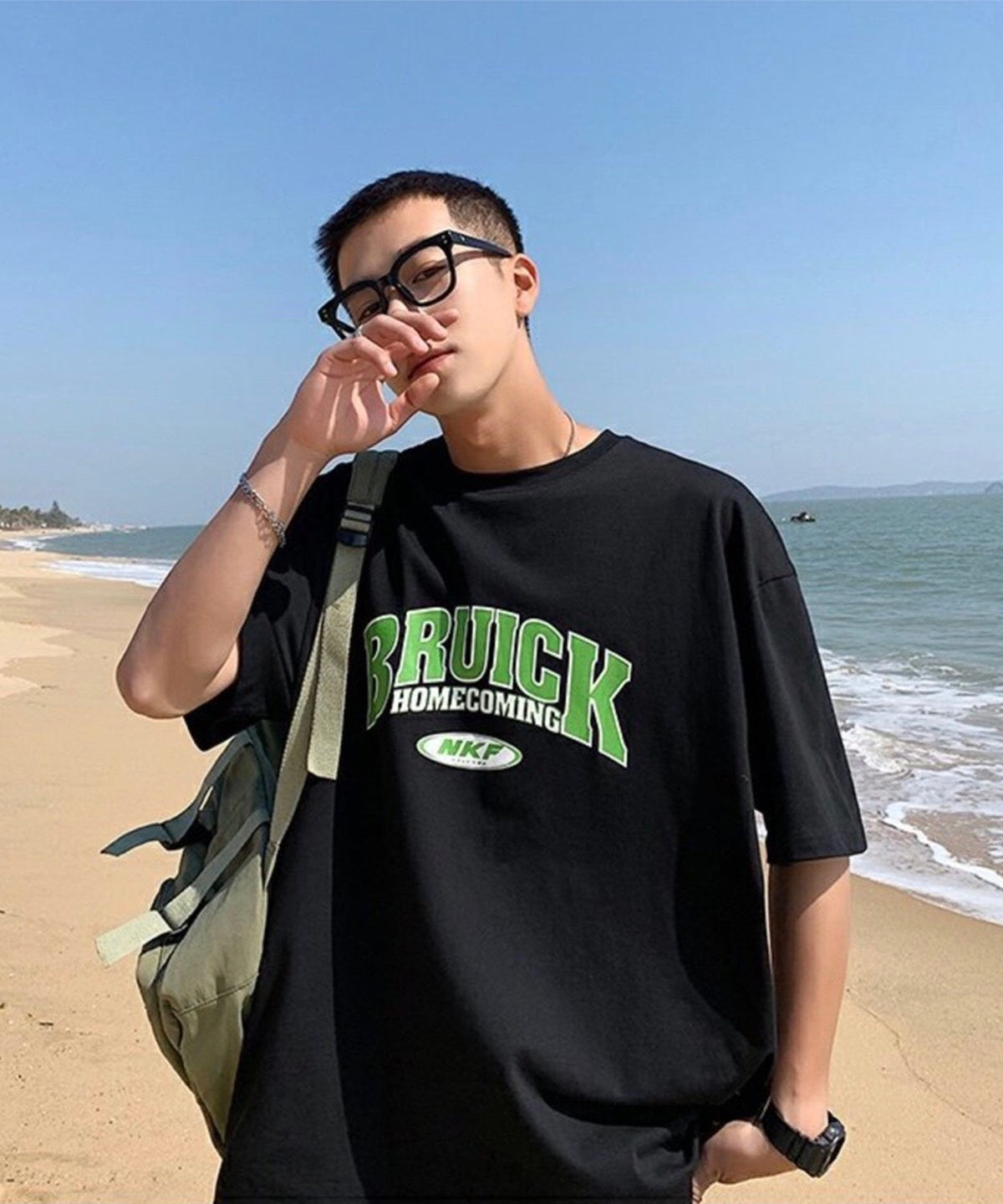 韓国ストリート ビッグシルエット スポーツロゴプリントTシャツ