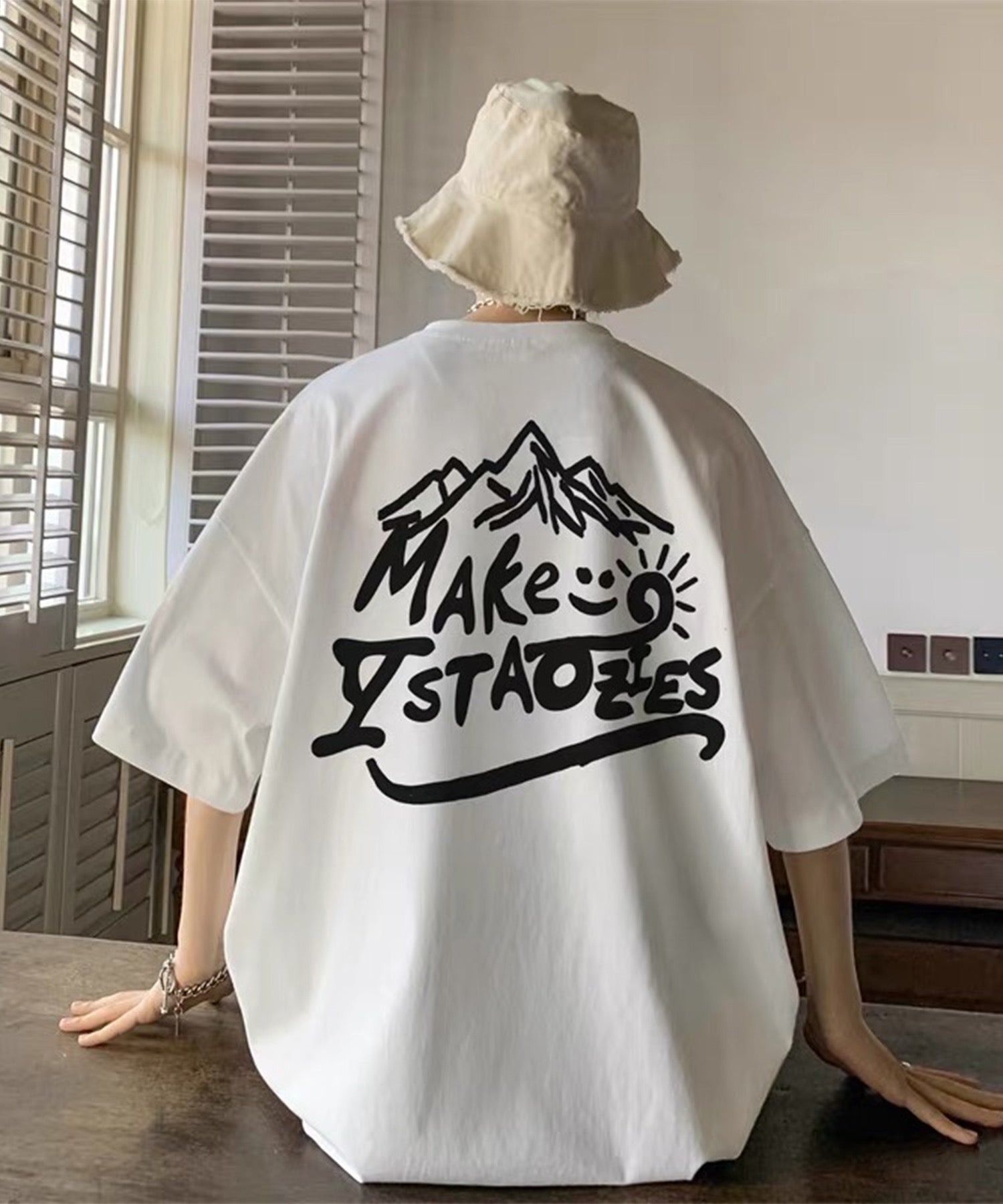 韓国ストリート ビッグシルエット バックプリントTシャツ