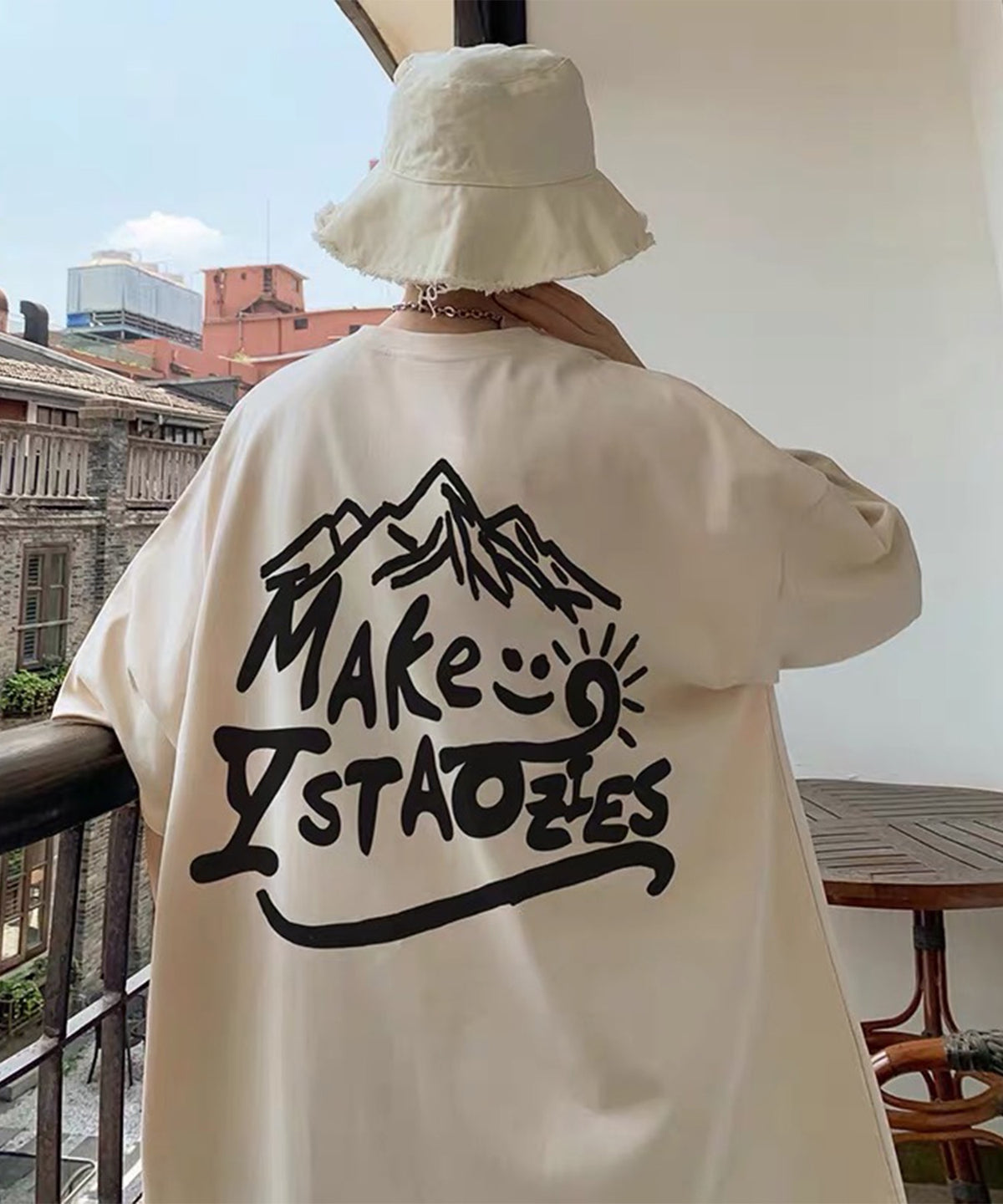 韓国ストリート ビッグシルエット バックプリントTシャツ