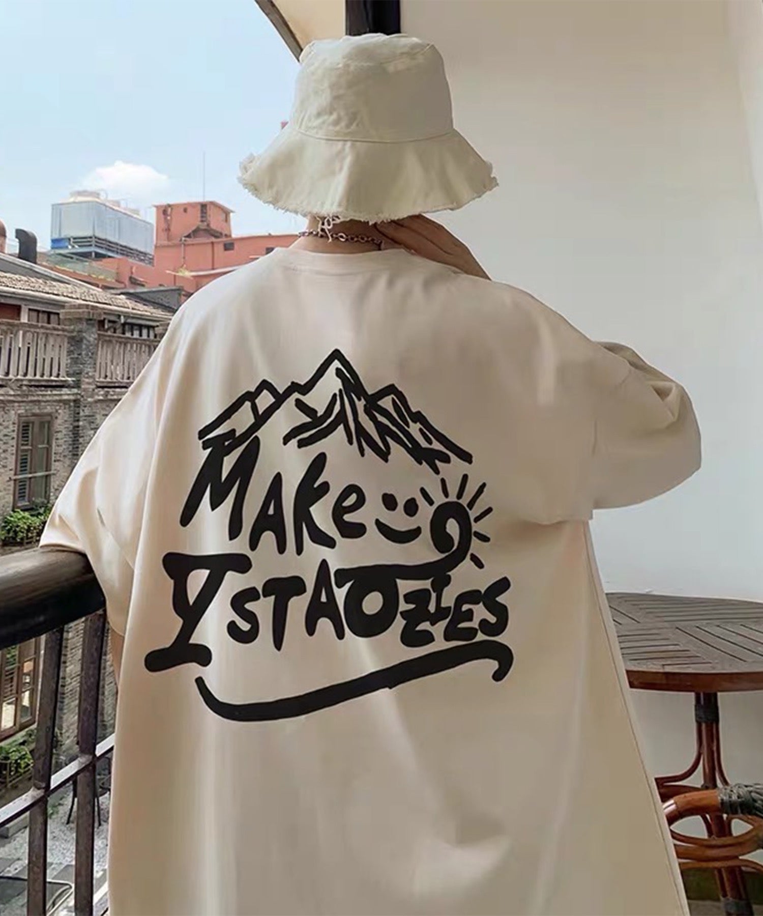 韓国ストリート ビッグシルエット バックプリントTシャツ