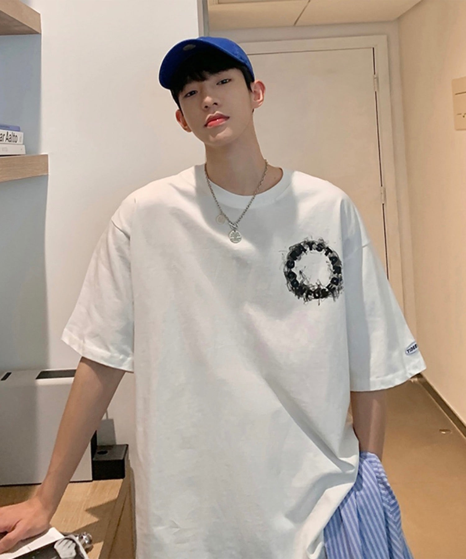 韓国ストリート ビッグシルエット サークルロゴ バックプリントTシャツ