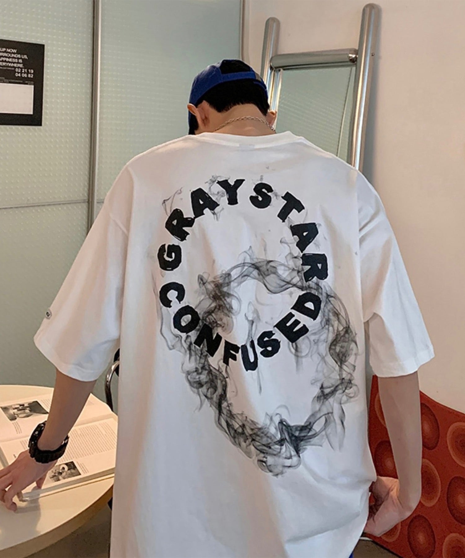 韓国ストリート ビッグシルエット サークルロゴ バックプリントTシャツ