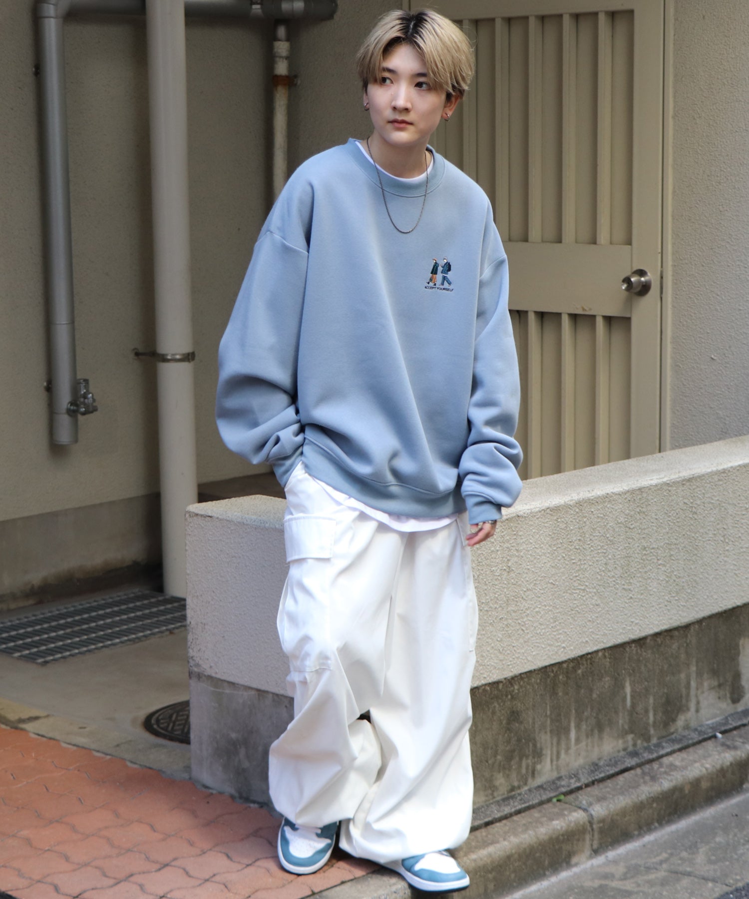 ウォーキング刺繡A ワンポイント刺繍ロゴ ビッグシルエット プルオーバースウェット