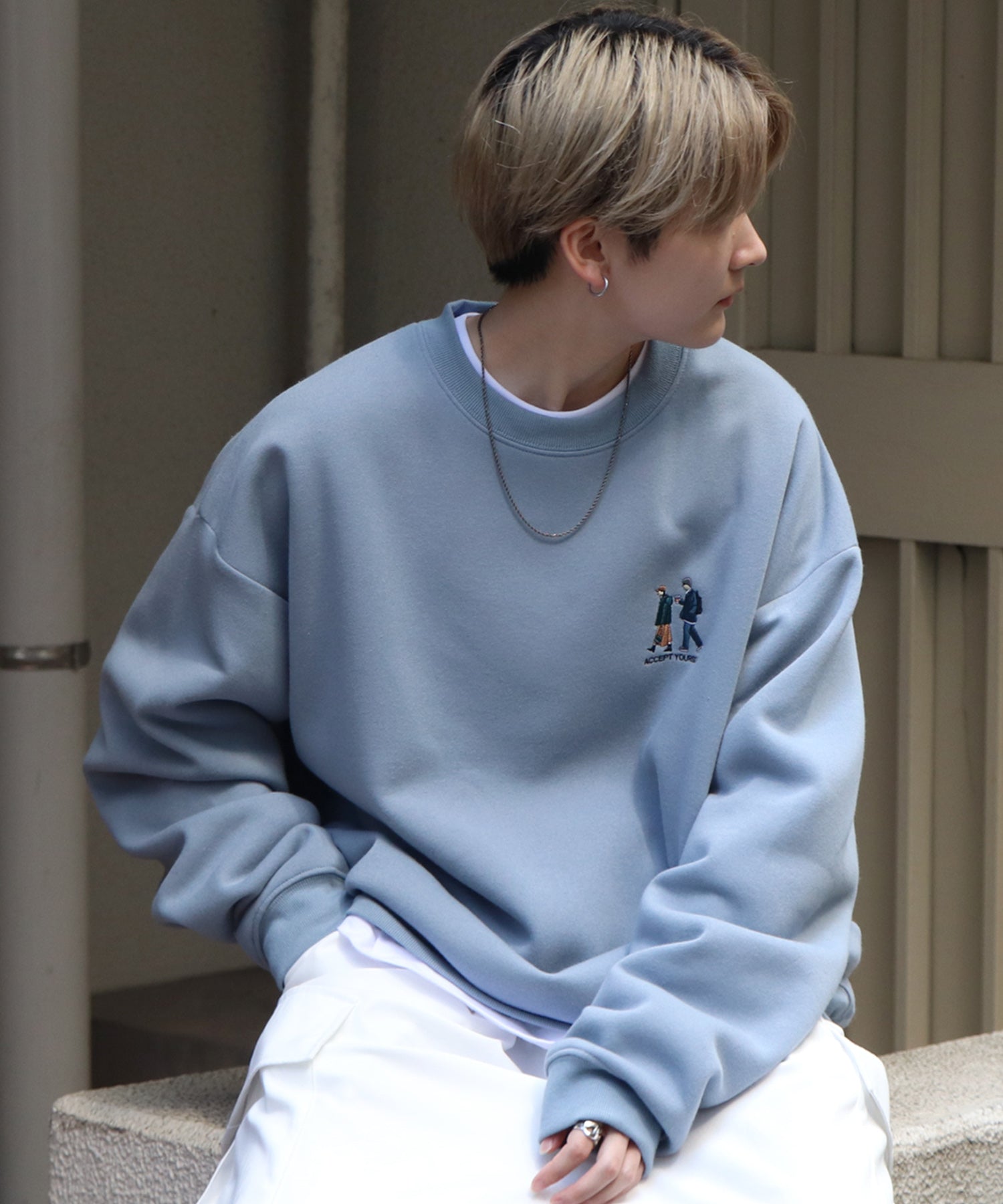 ウォーキング刺繡A ワンポイント刺繍ロゴ ビッグシルエット プルオーバースウェット