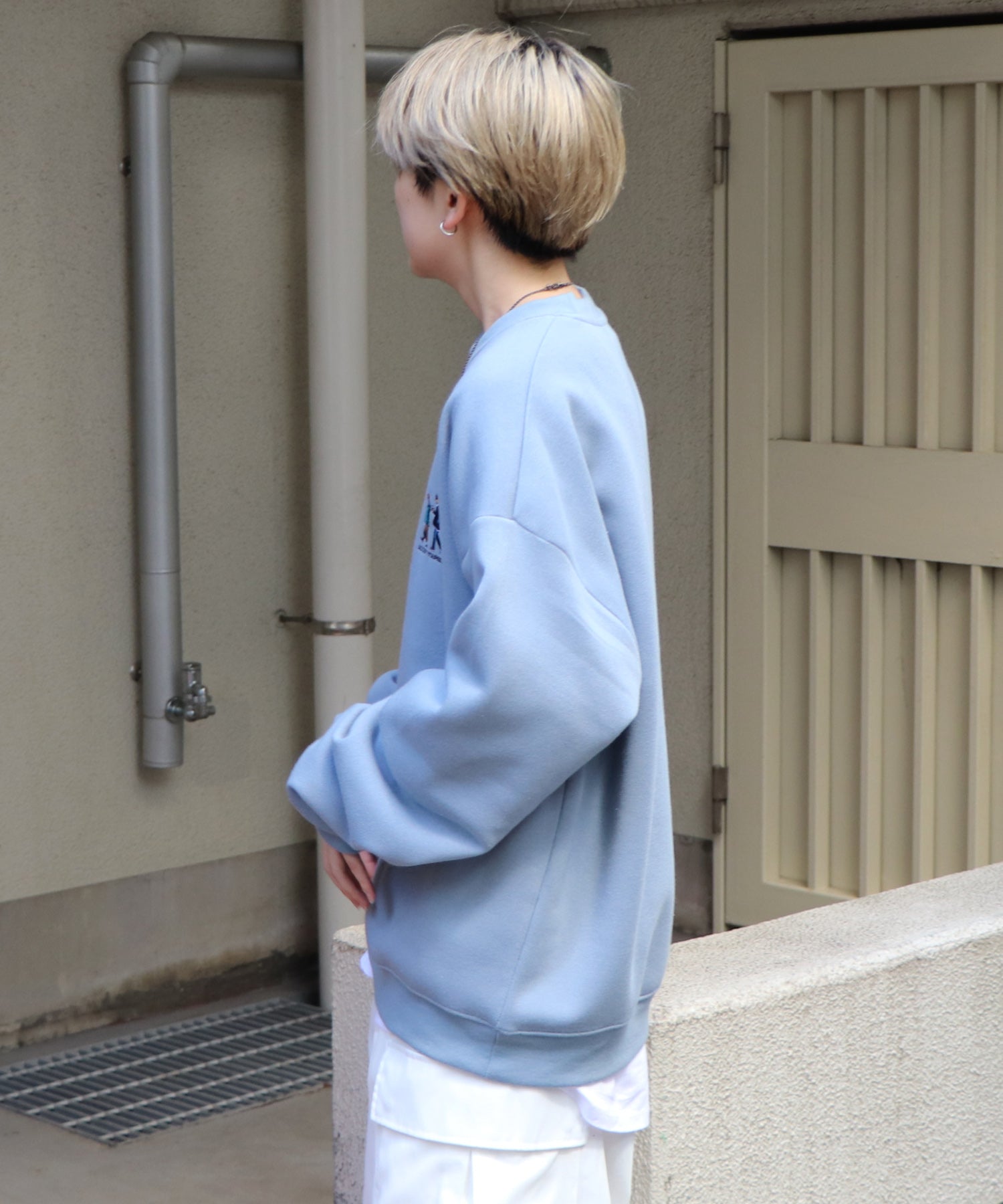 ウォーキング刺繡A ワンポイント刺繍ロゴ ビッグシルエット プルオーバースウェット