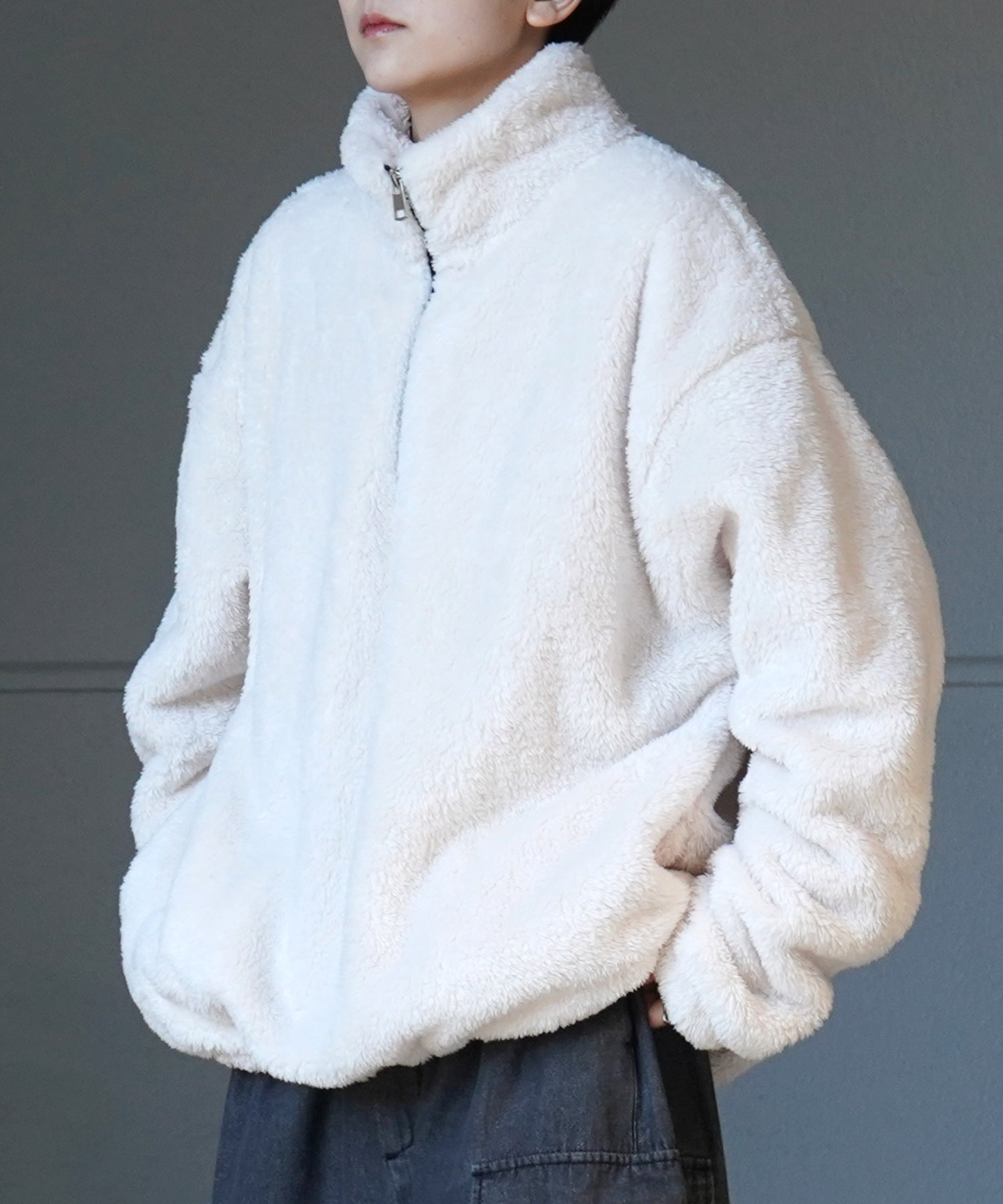 ビッグシルエット シャギーボア ハーフジッププルオーバー