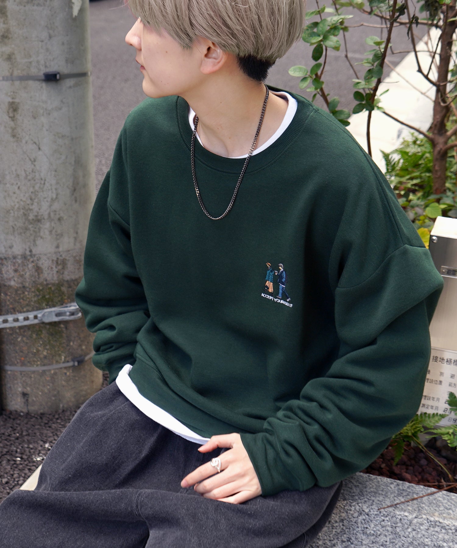 ウォーキング刺繡A ワンポイント刺繍ロゴ ビッグシルエット プルオーバースウェット