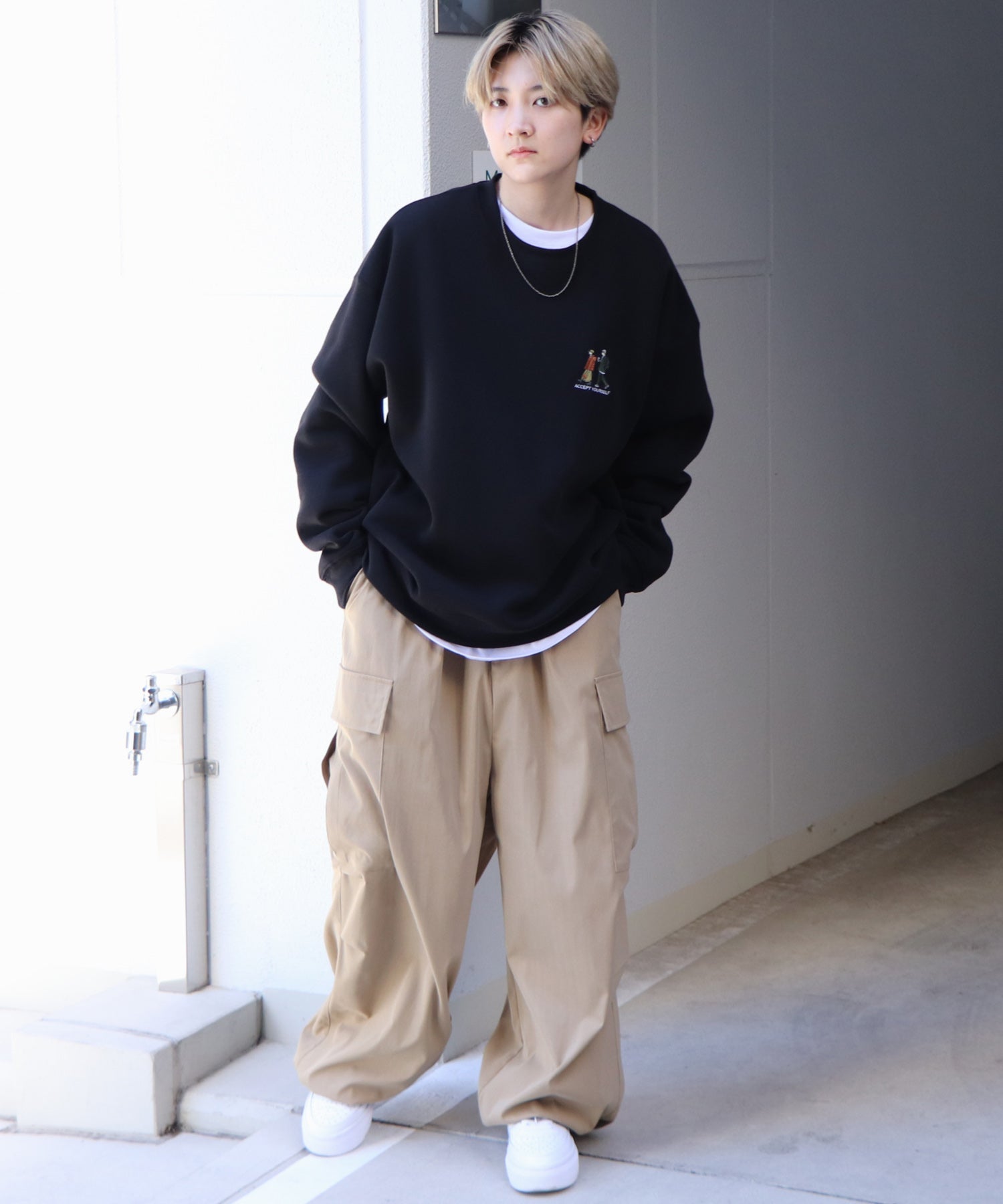 ウォーキング刺繡A ワンポイント刺繍ロゴ ビッグシルエット プルオーバースウェット