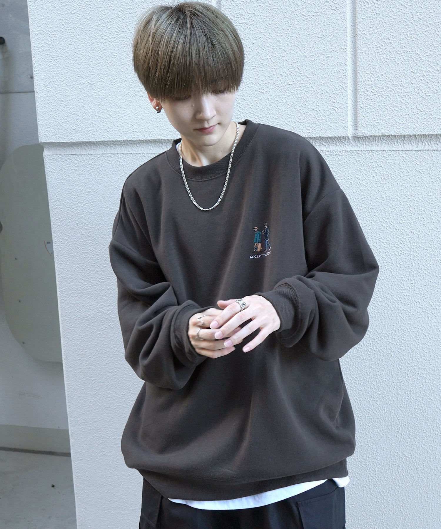 ウォーキング刺繡A ワンポイント刺繍ロゴ ビッグシルエット プルオーバースウェット