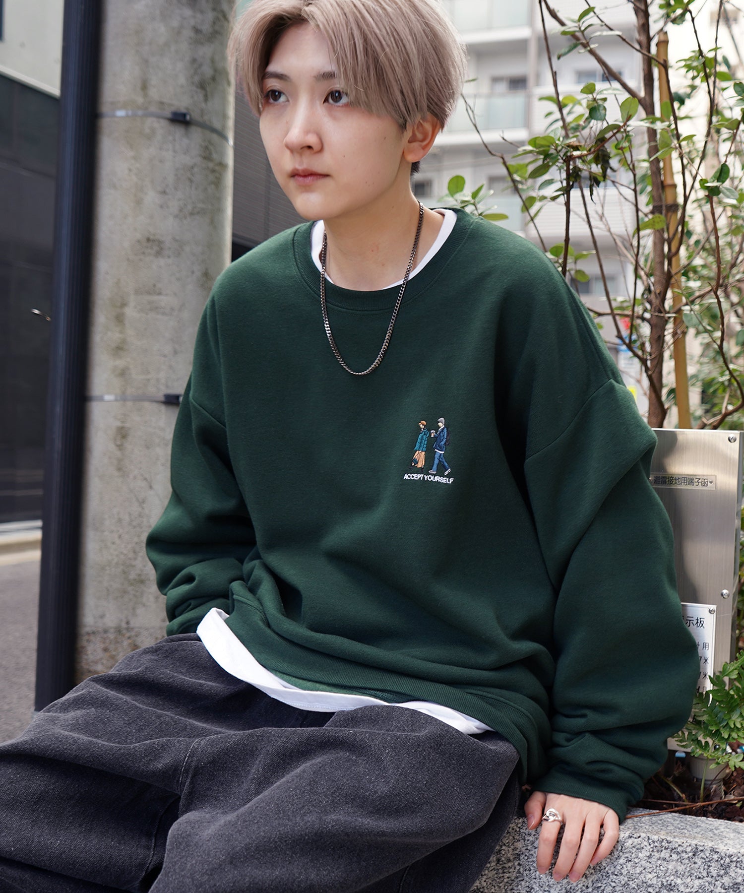 ウォーキング刺繡A ワンポイント刺繍ロゴ ビッグシルエット プルオーバースウェット