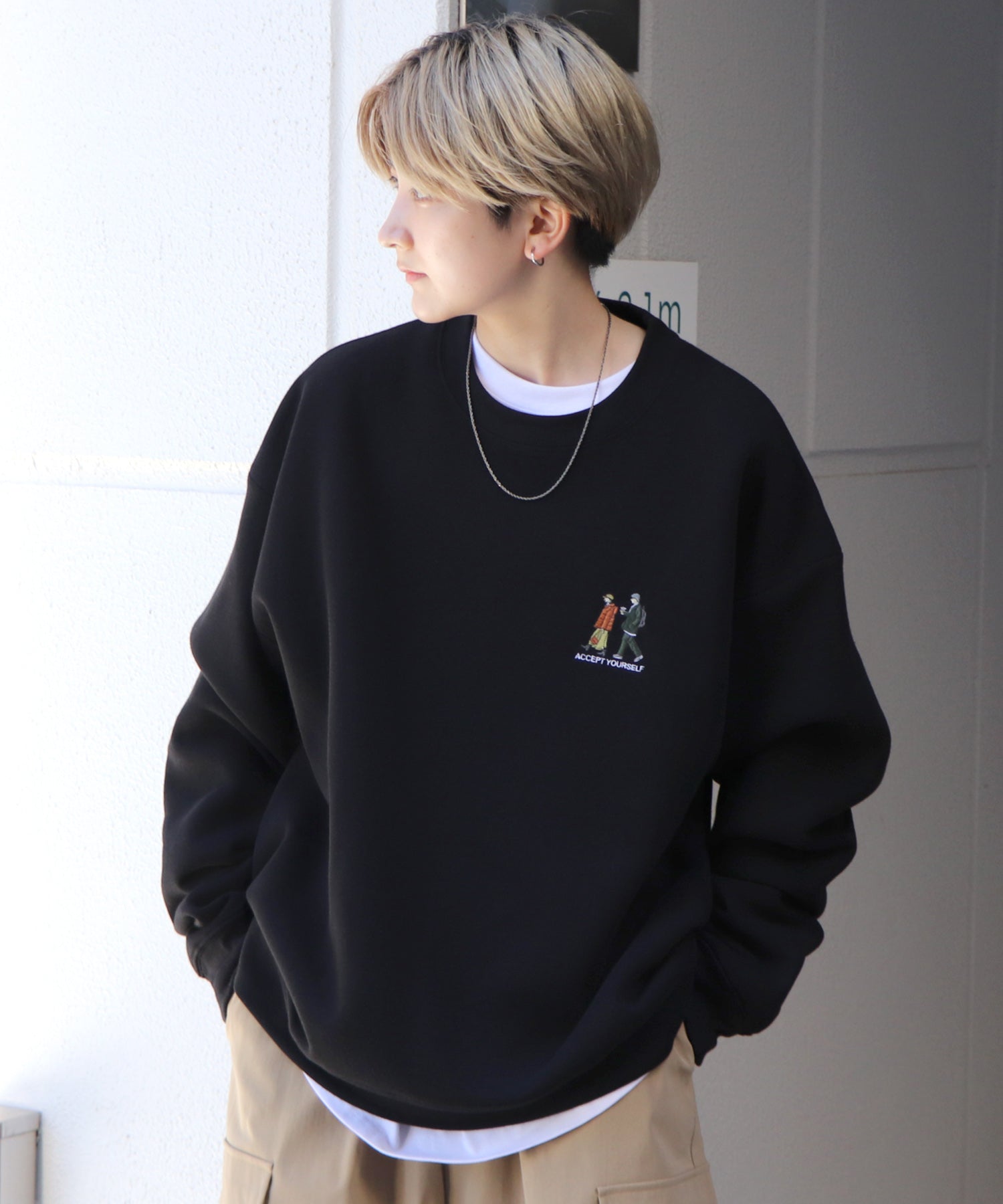 ウォーキング刺繡A ワンポイント刺繍ロゴ ビッグシルエット プルオーバースウェット