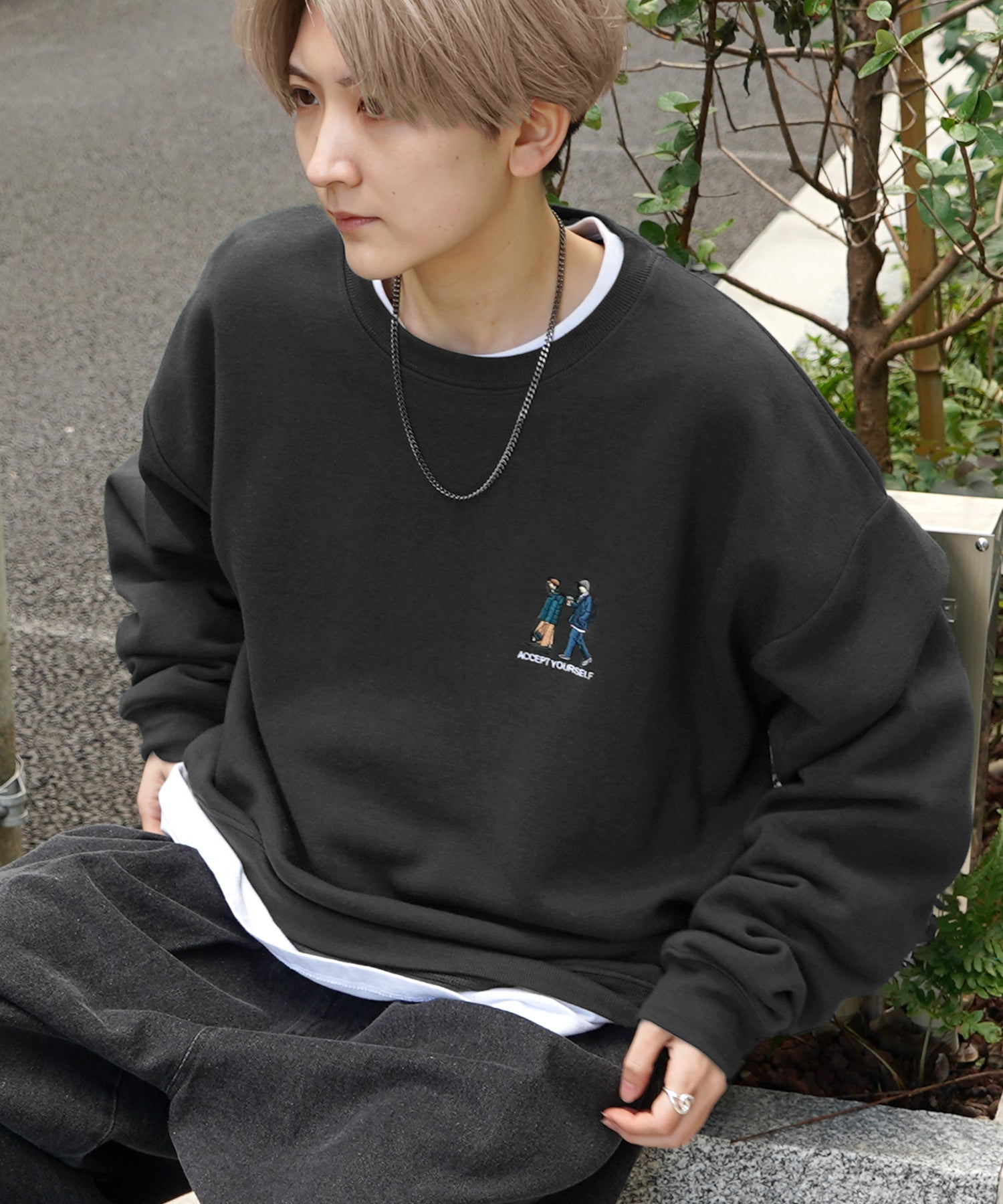 ウォーキング刺繡A ワンポイント刺繍ロゴ ビッグシルエット プルオーバースウェット